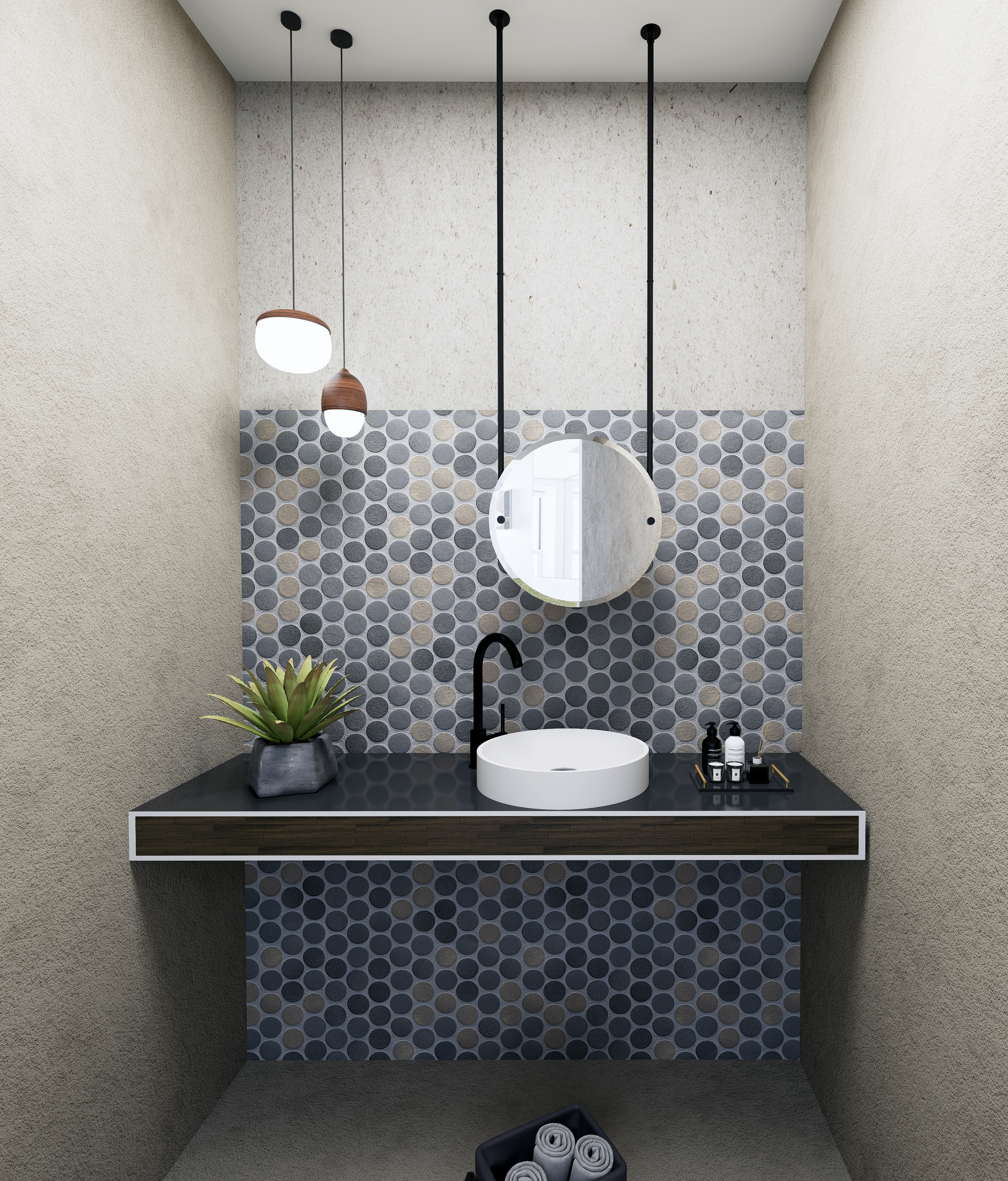 Frameless Round Ceiling Hung Mirror with Beveled Edge