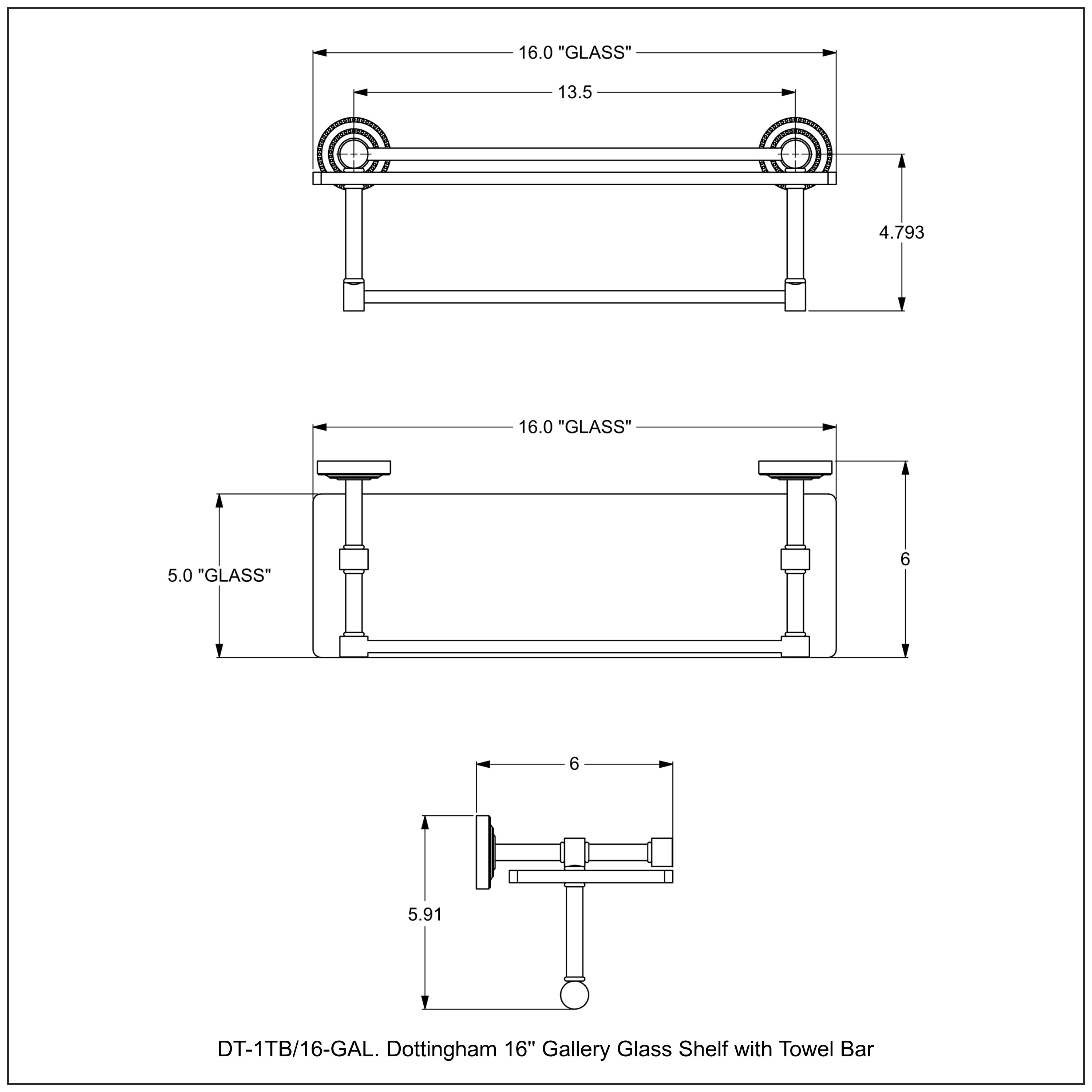 Dottingham Collection Gallery Rail Glass Shelf with Towel Bar