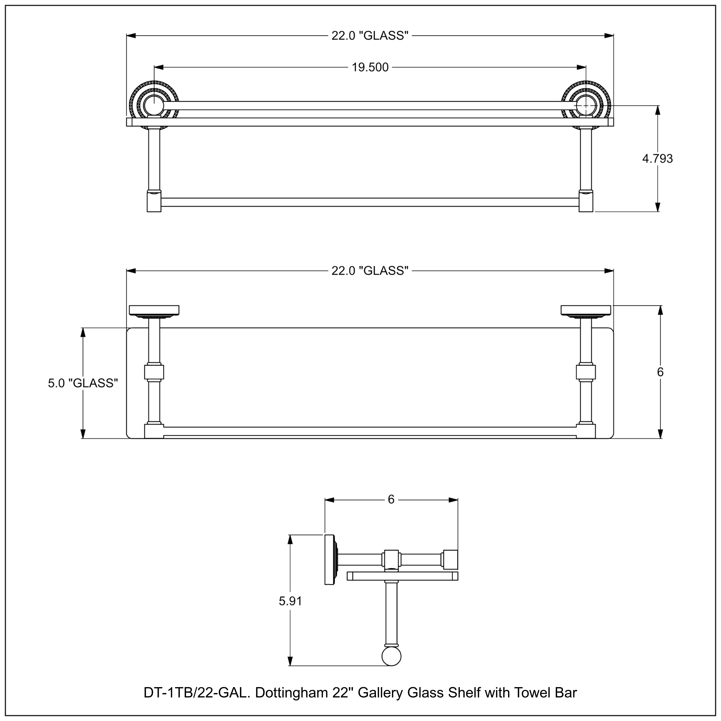 Dottingham Collection Gallery Rail Glass Shelf with Towel Bar