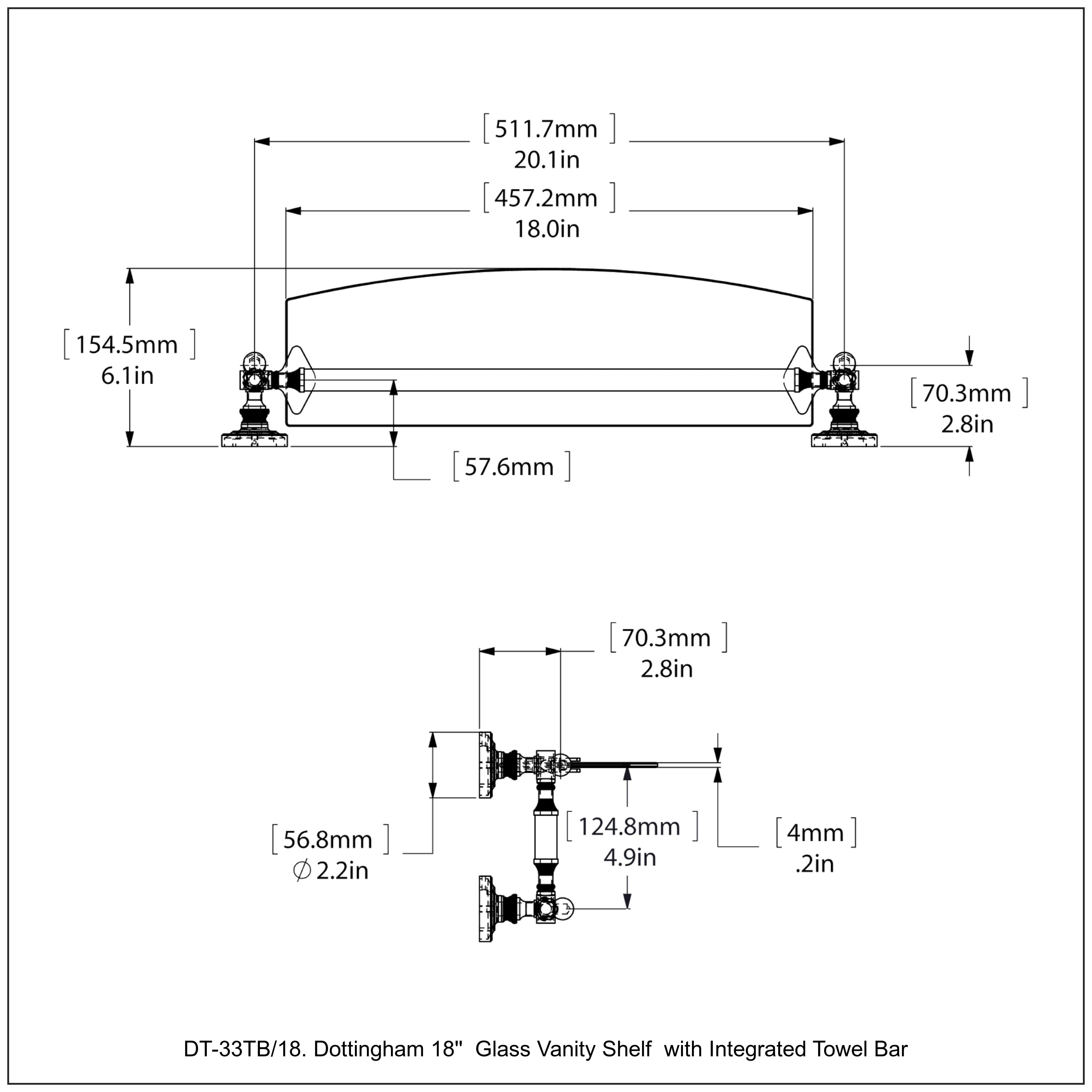 Dottingham Collection Glass Vanity Shelf with Integrated Towel Bar