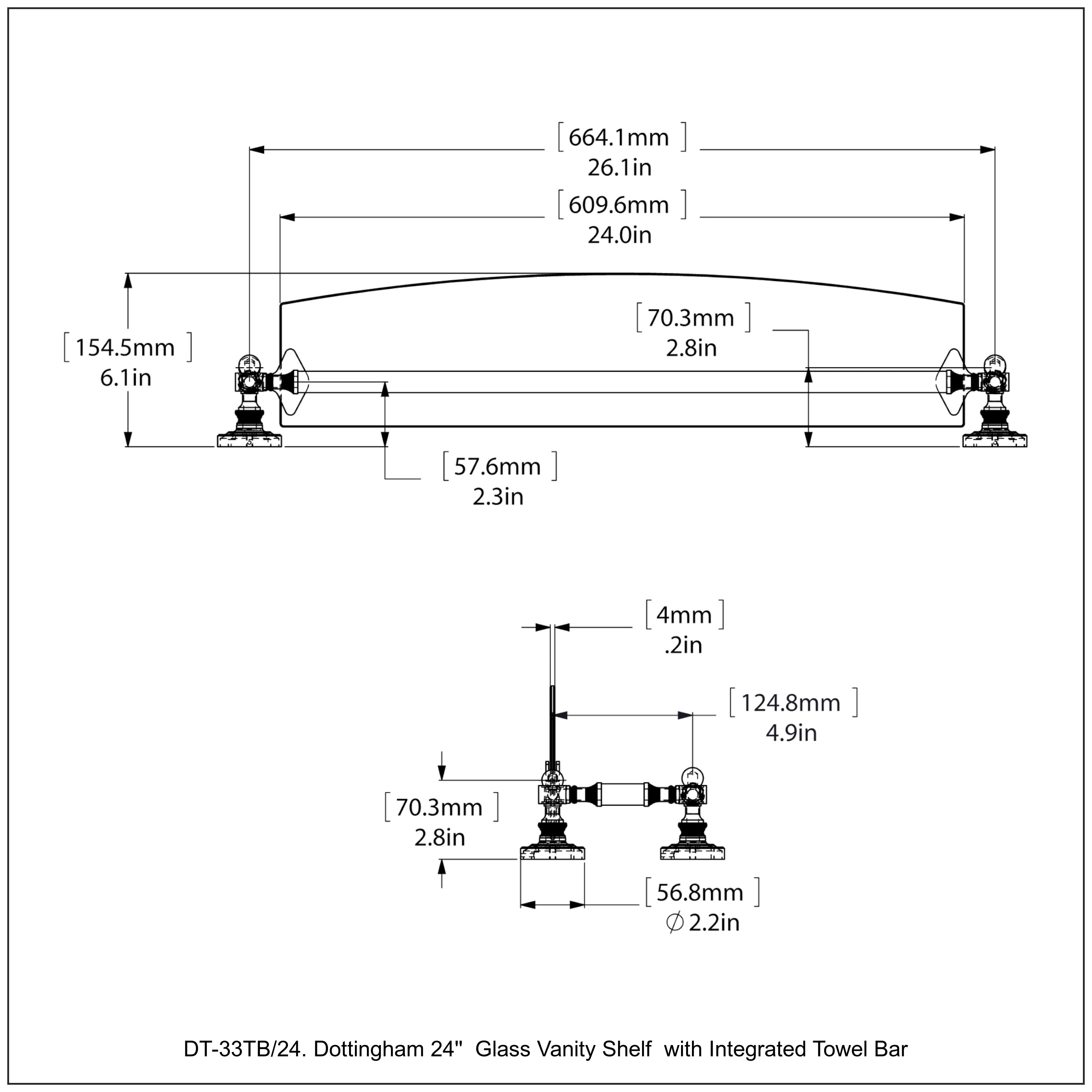Dottingham Collection Glass Vanity Shelf with Integrated Towel Bar