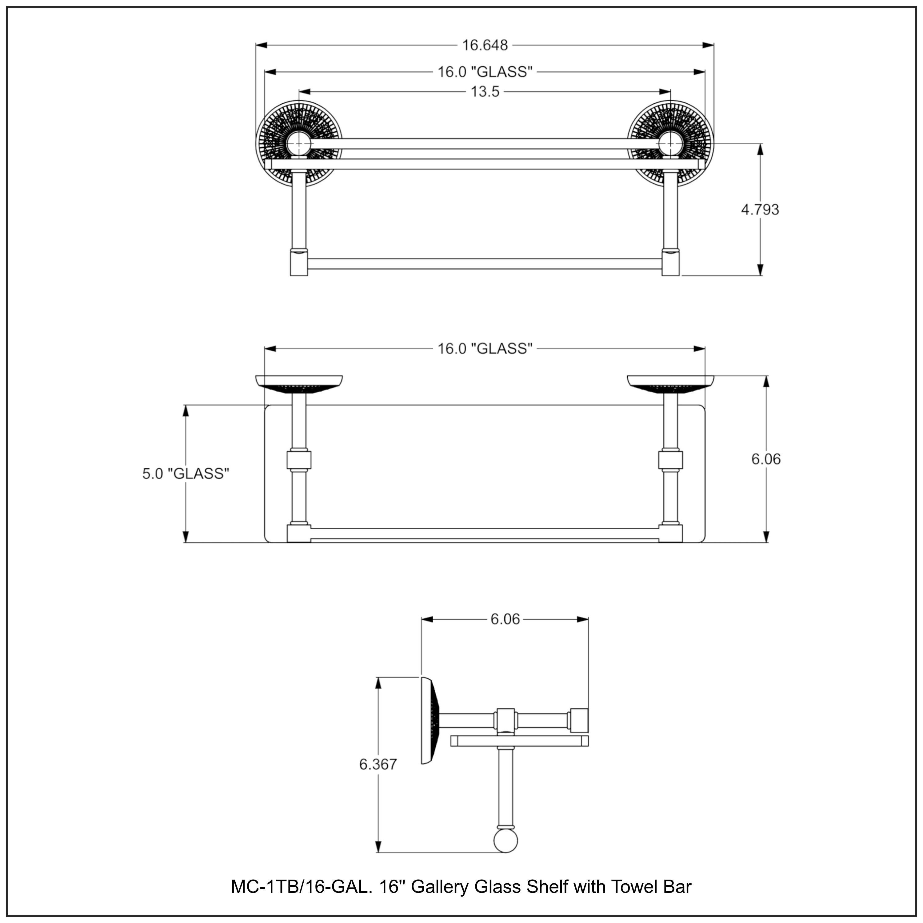 Monte Carlo Collection Gallery Rail Glass Shelf with Towel Bar