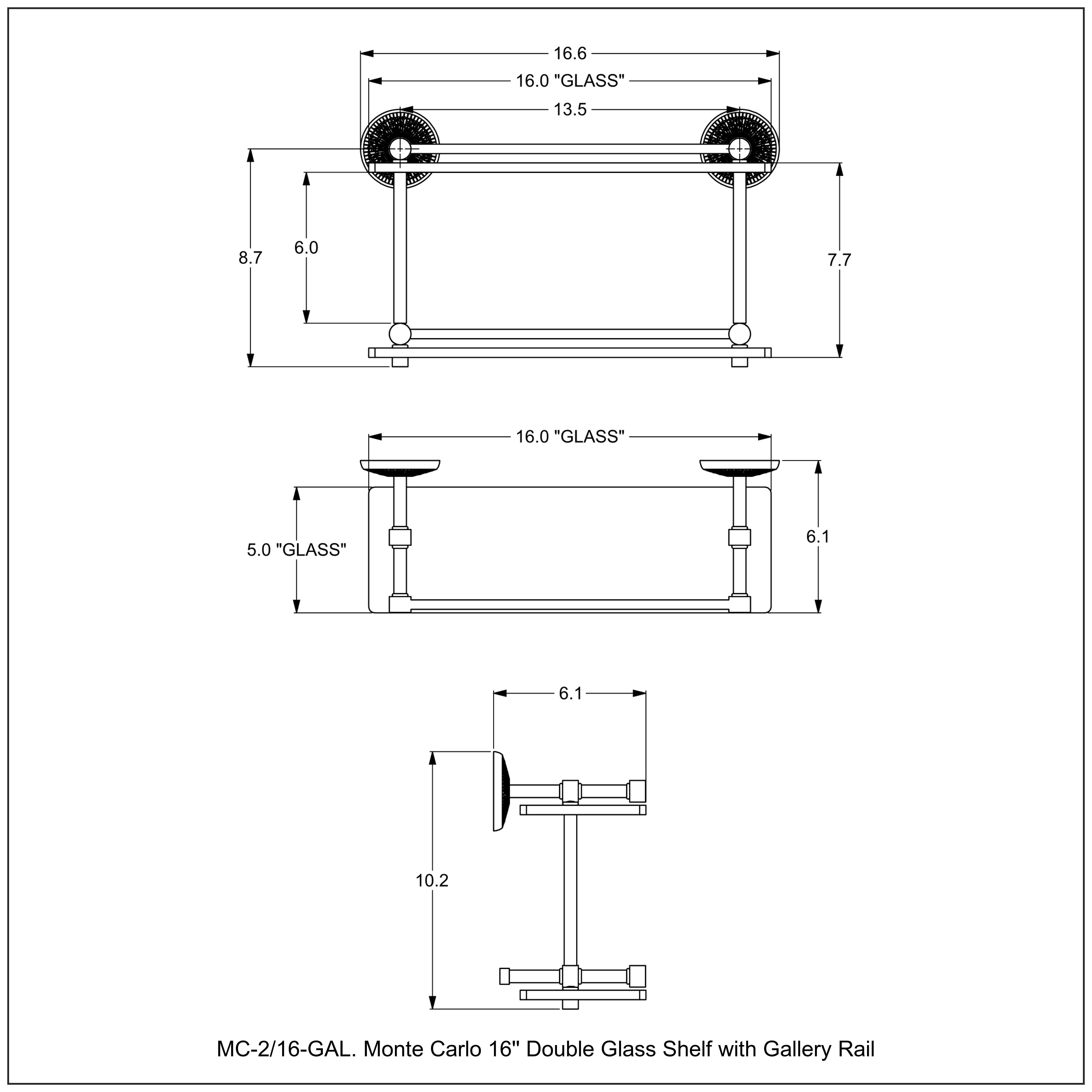 Monte Carlo Collection Double Glass Shelf with Gallery Rail