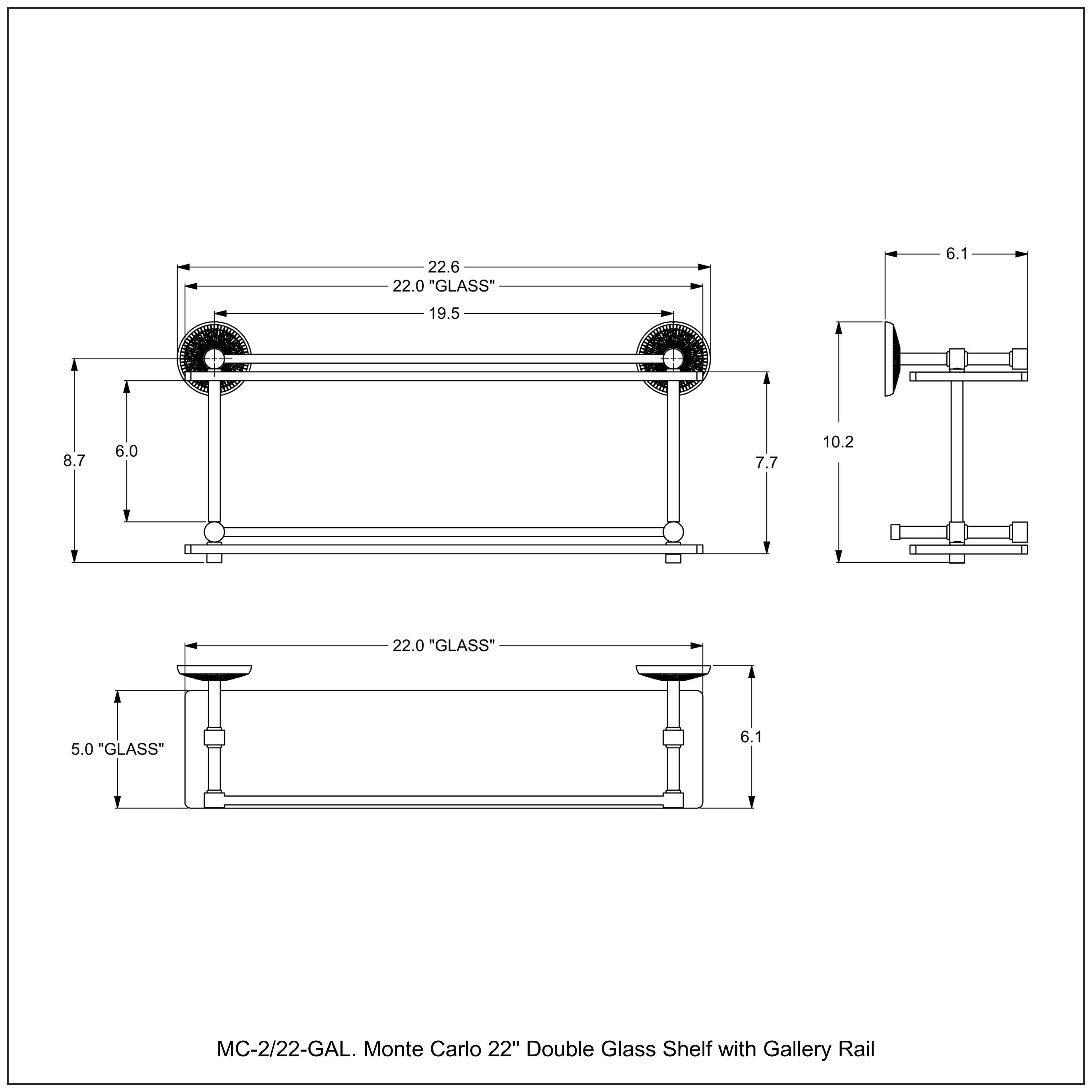 Monte Carlo Collection Double Glass Shelf with Gallery Rail