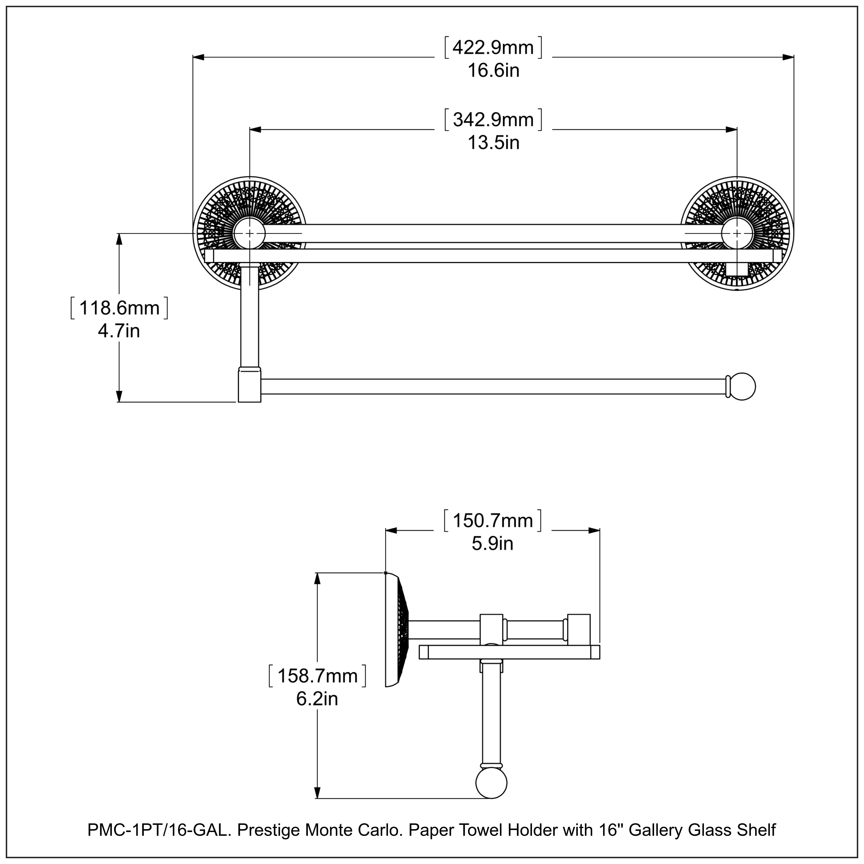 Prestige Monte Carlo Paper Towel Holder with Gallery Glass Shelf