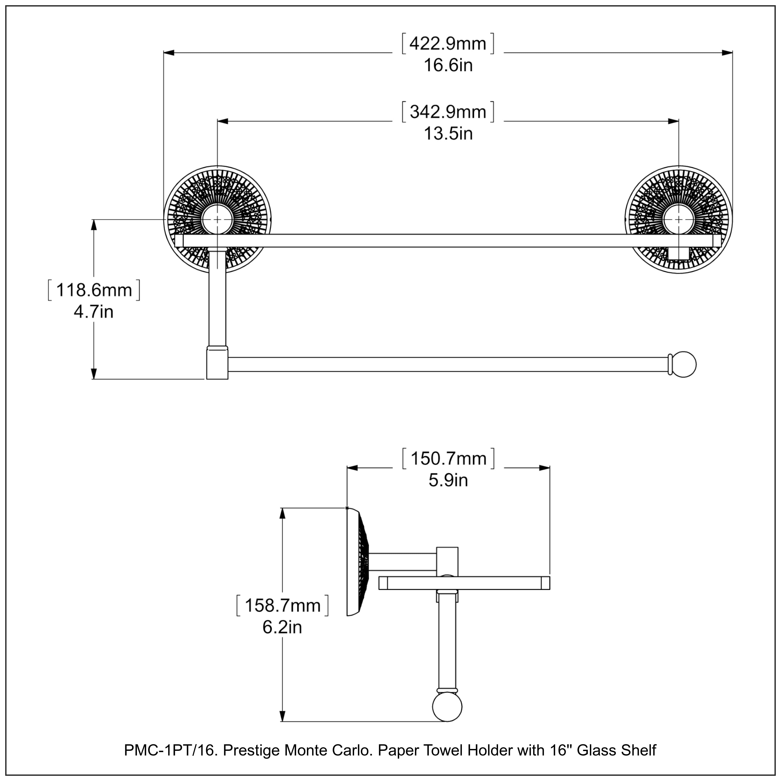 Prestige Monte Carlo Collection Paper Towel Holder with Glass Shelf