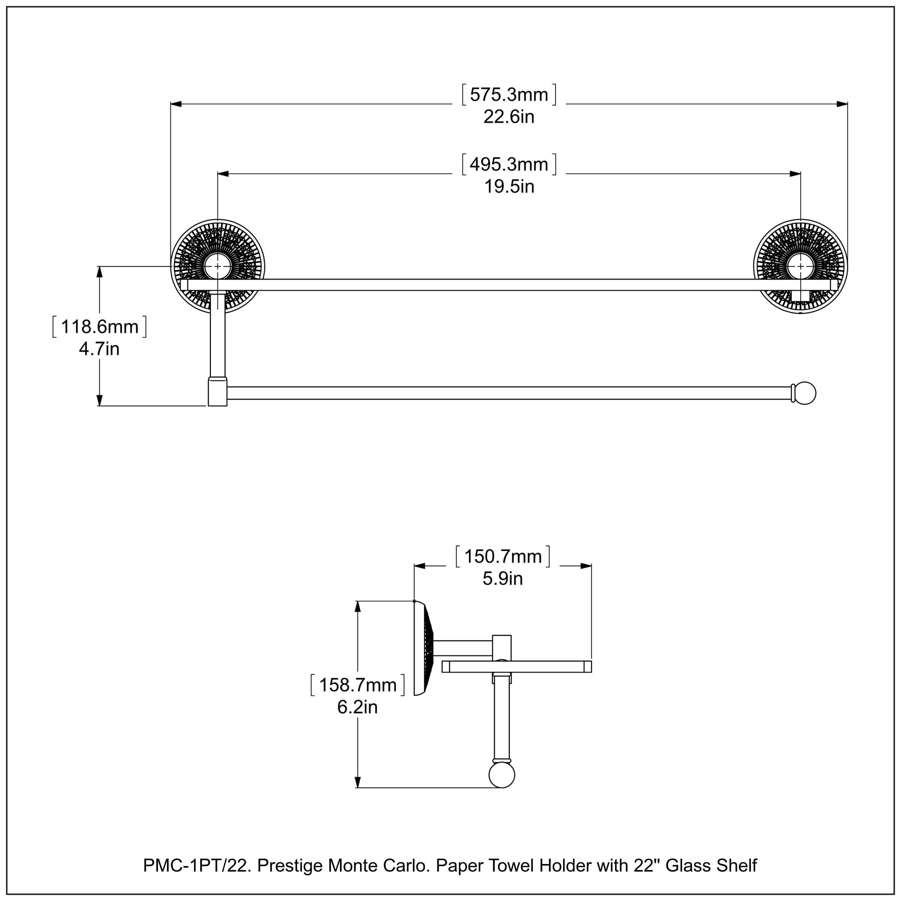 Prestige Monte Carlo Collection Paper Towel Holder with Glass Shelf