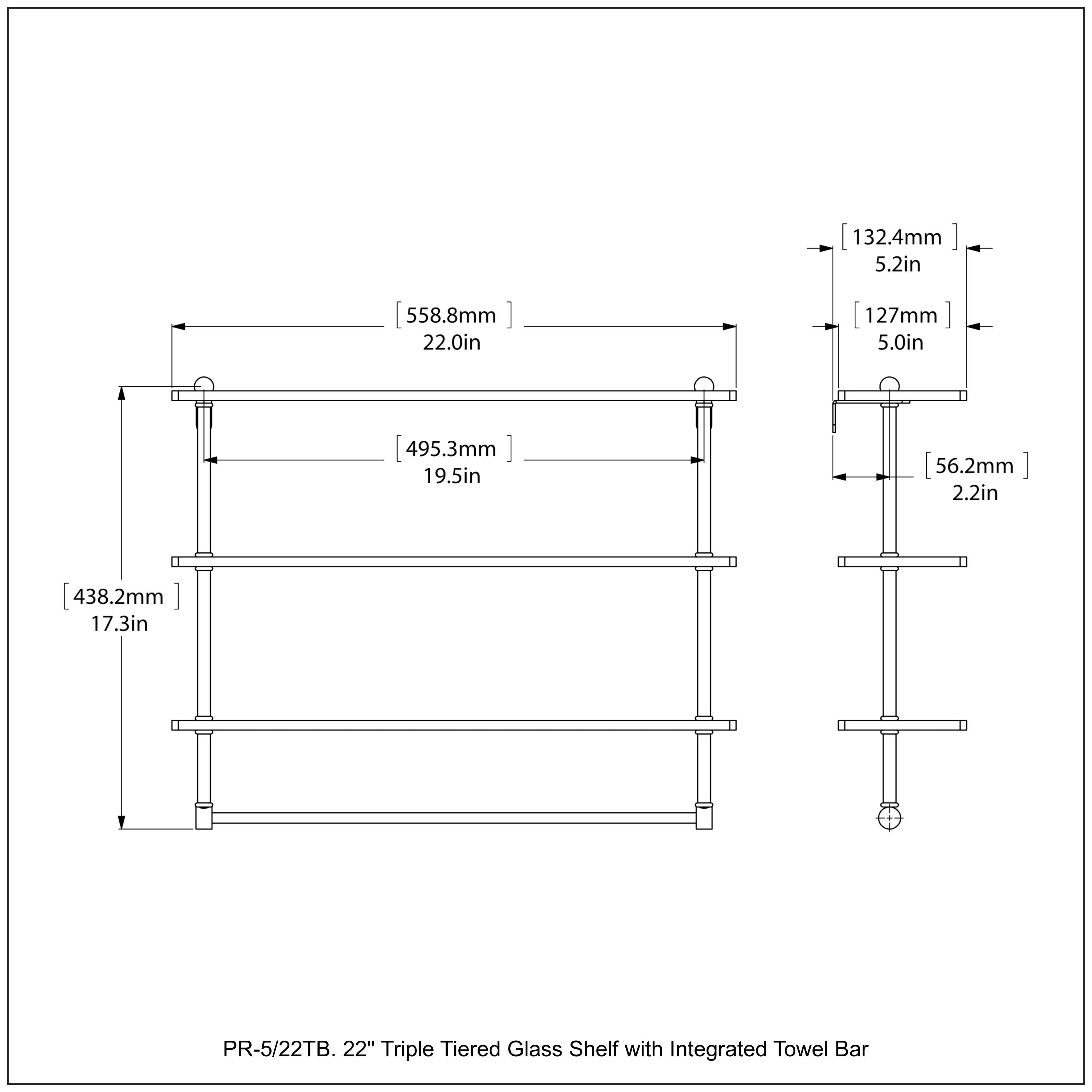Prestige Regal Collection Triple Tiered Glass Shelf with Integrated Towel Bar