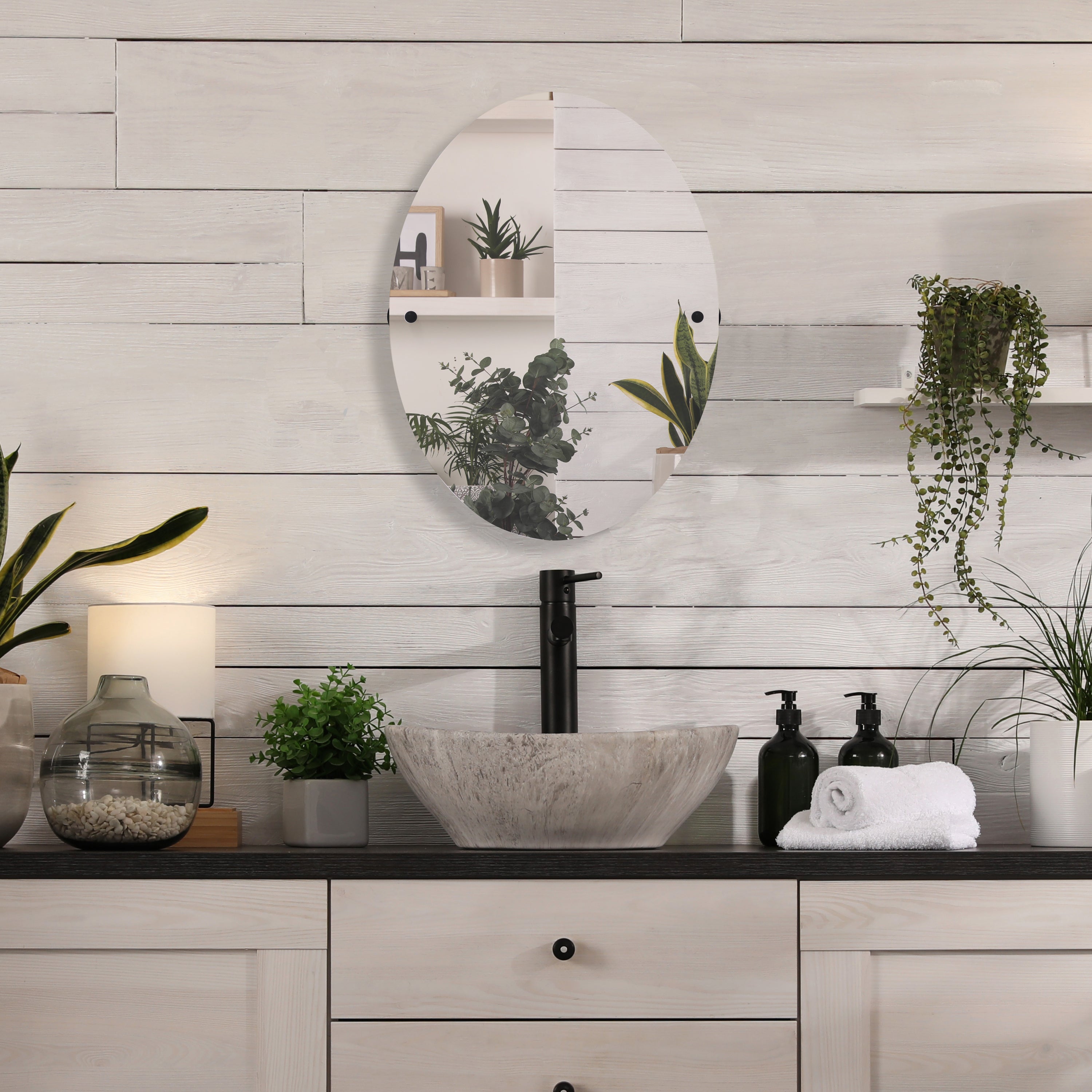 Frameless Oval Tilt Mirror with Beveled Edge