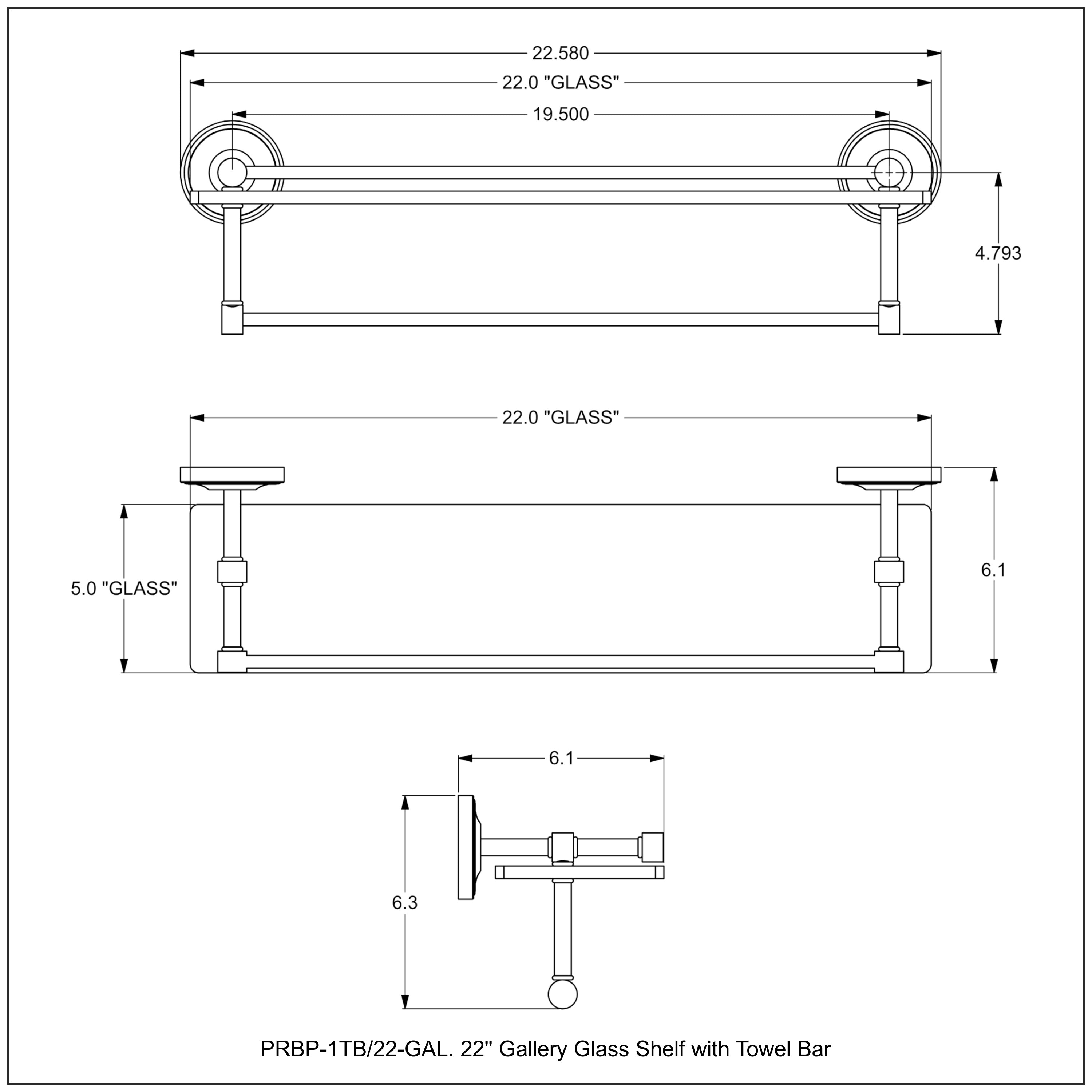 Prestige Regal Collection Gallery Rail Glass Shelf with Towel Bar