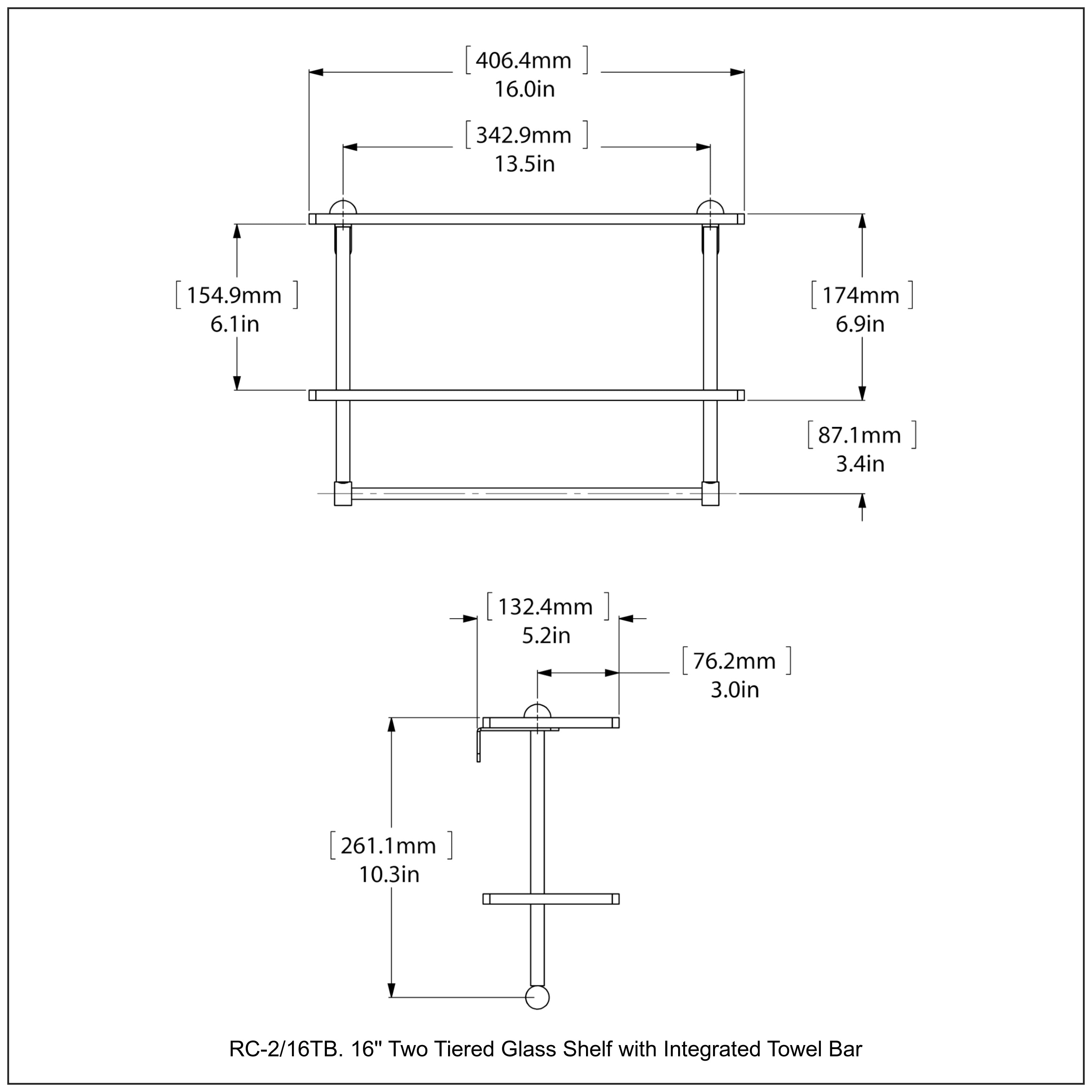 Two Tiered Glass Shelf with Integrated Towel Bar
