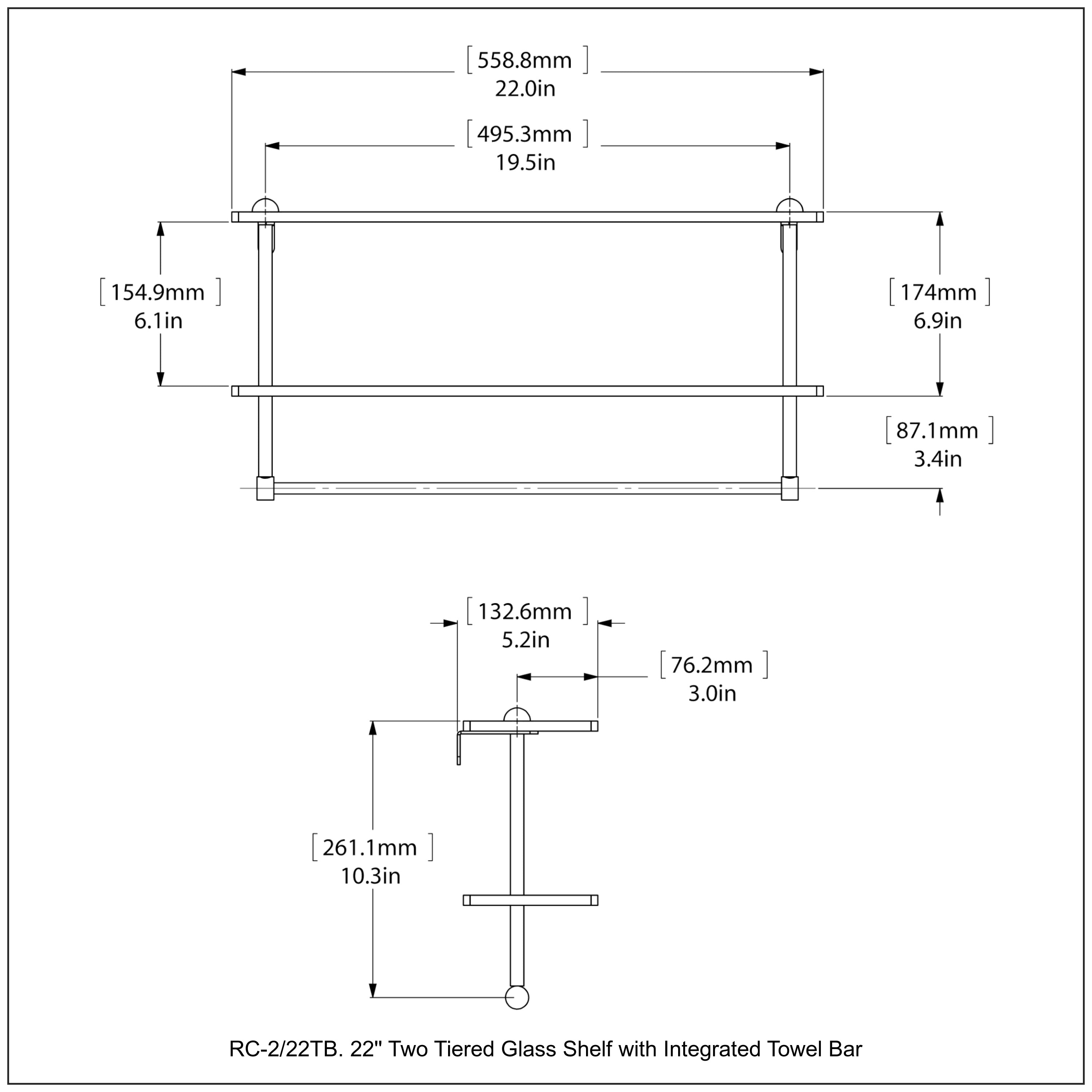 Two Tiered Glass Shelf with Integrated Towel Bar