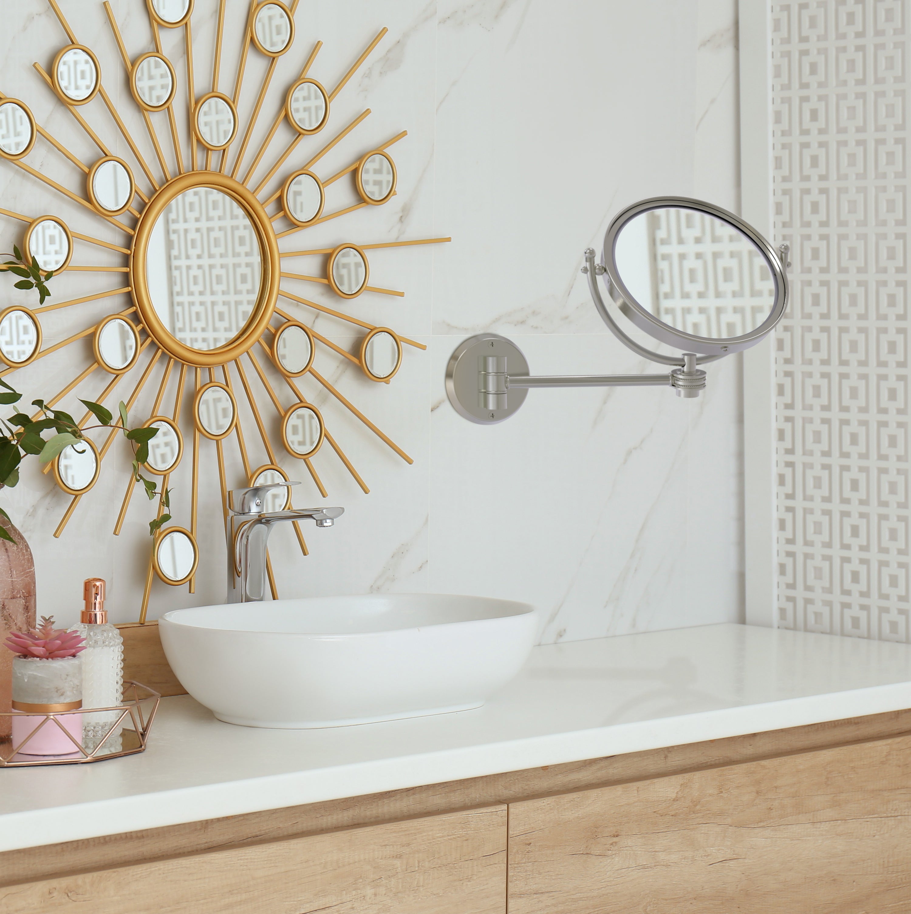 8 Inch Wall Mounted Make-Up Mirror with Dotted Accents