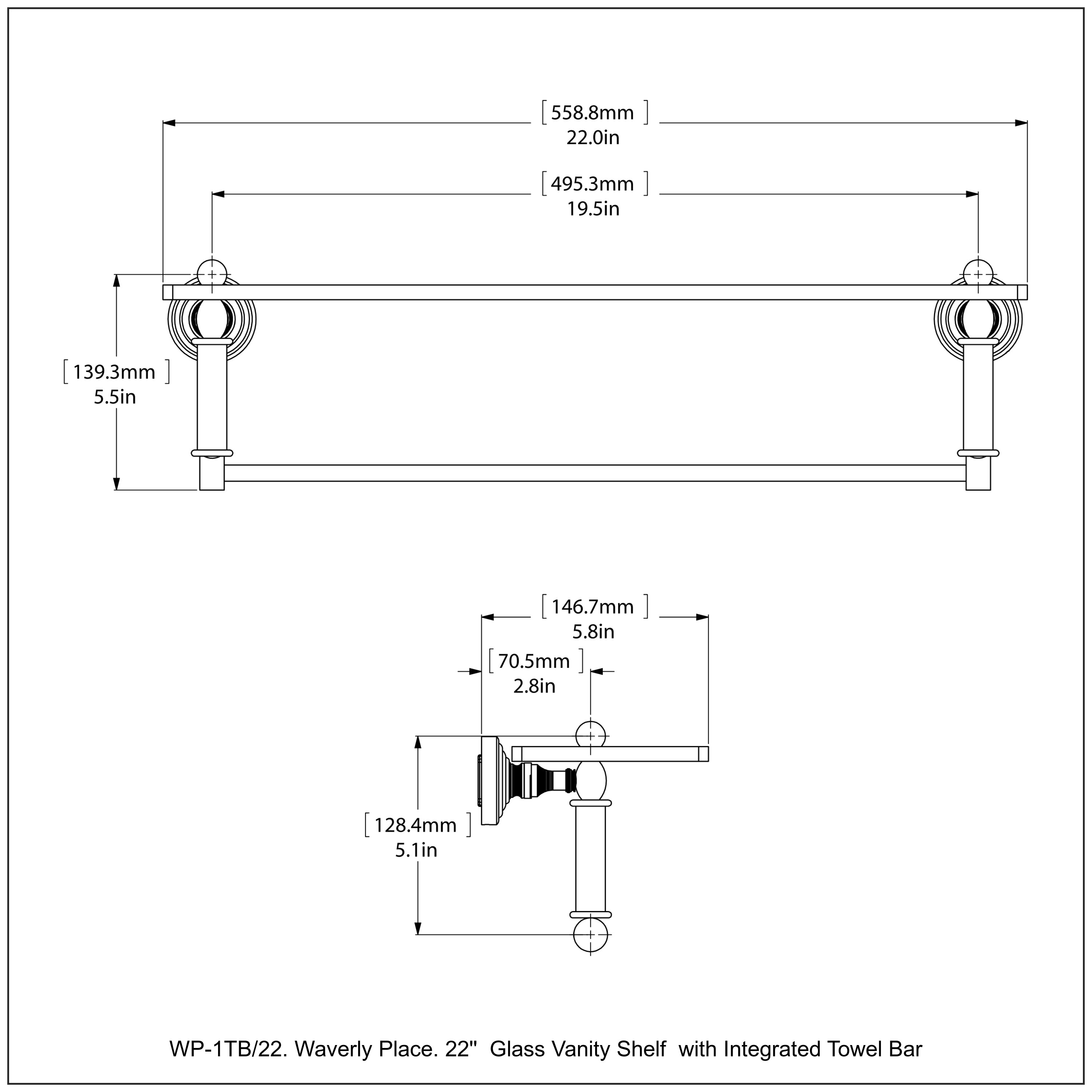 Waverly Place Collection Glass Vanity Shelf with Integrated Towel Bar