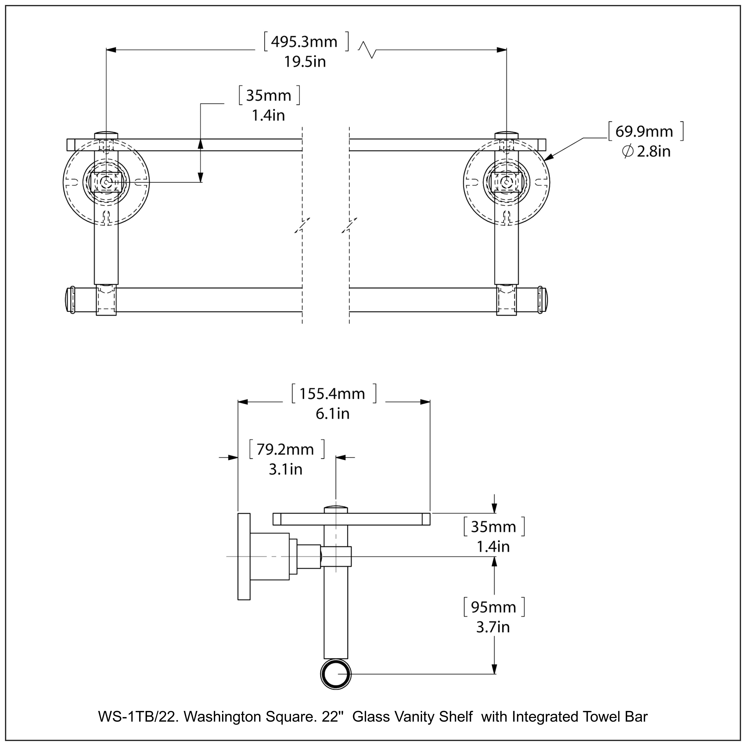 Washington Square Collection Glass Vanity Shelf with Integrated Towel Bar