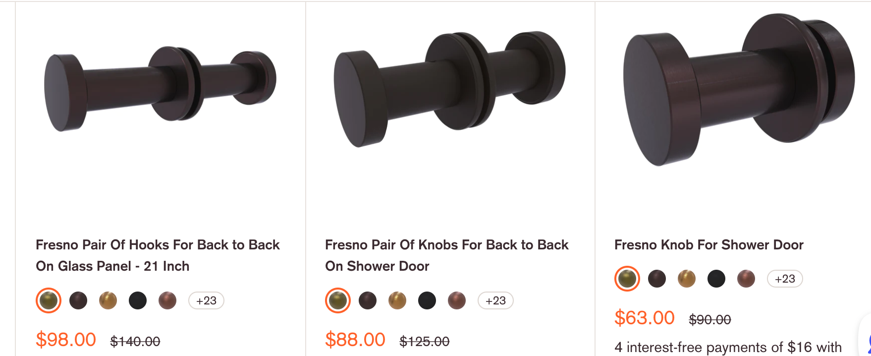 Glass-mounted brass hooks for shower doors