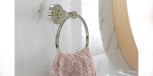 Brass and acrylic towel ring with polished nickel finish