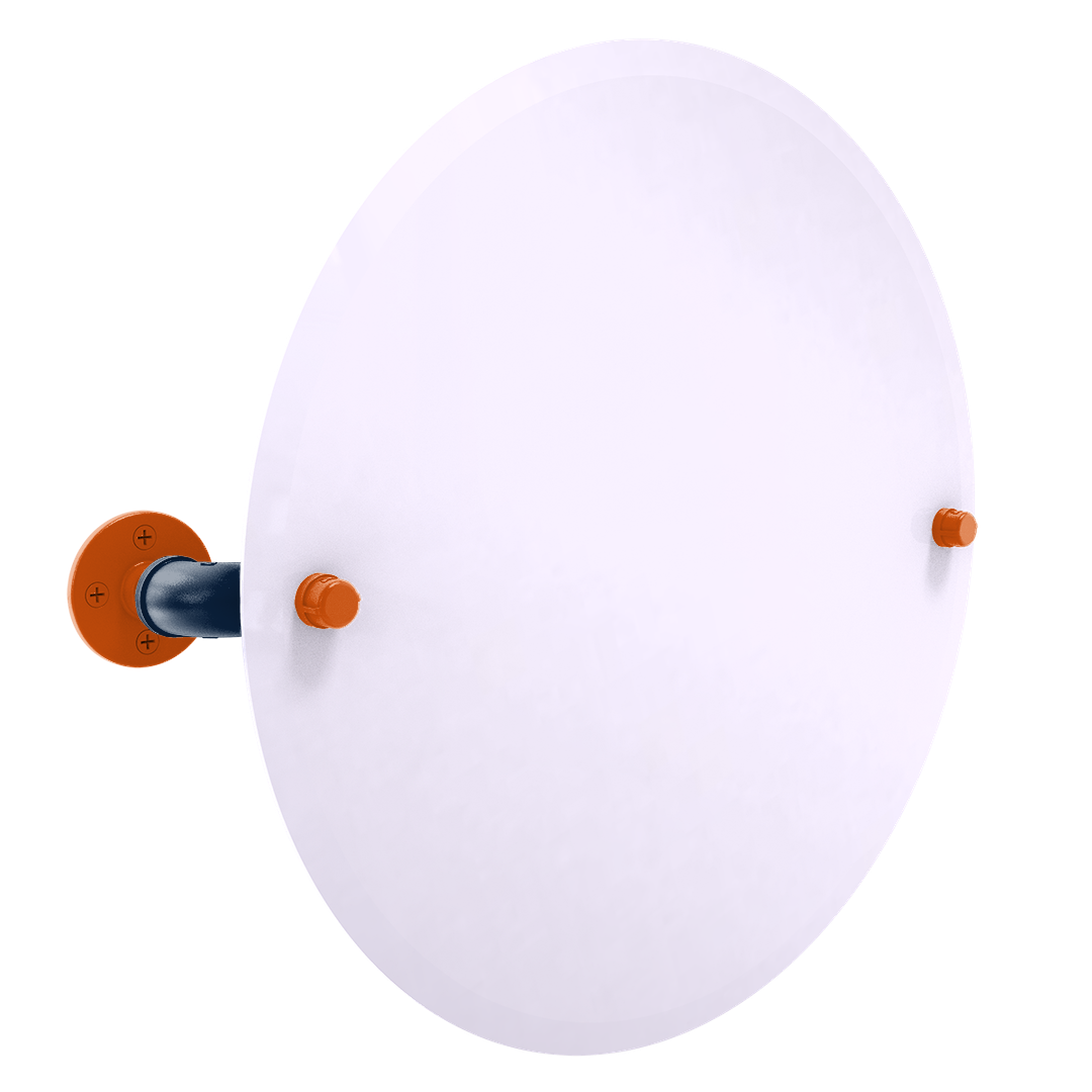 Collegiate Collection Frameless Round Wall Mounted Tilt Mirror Plainsmen Blue and Orange Edition