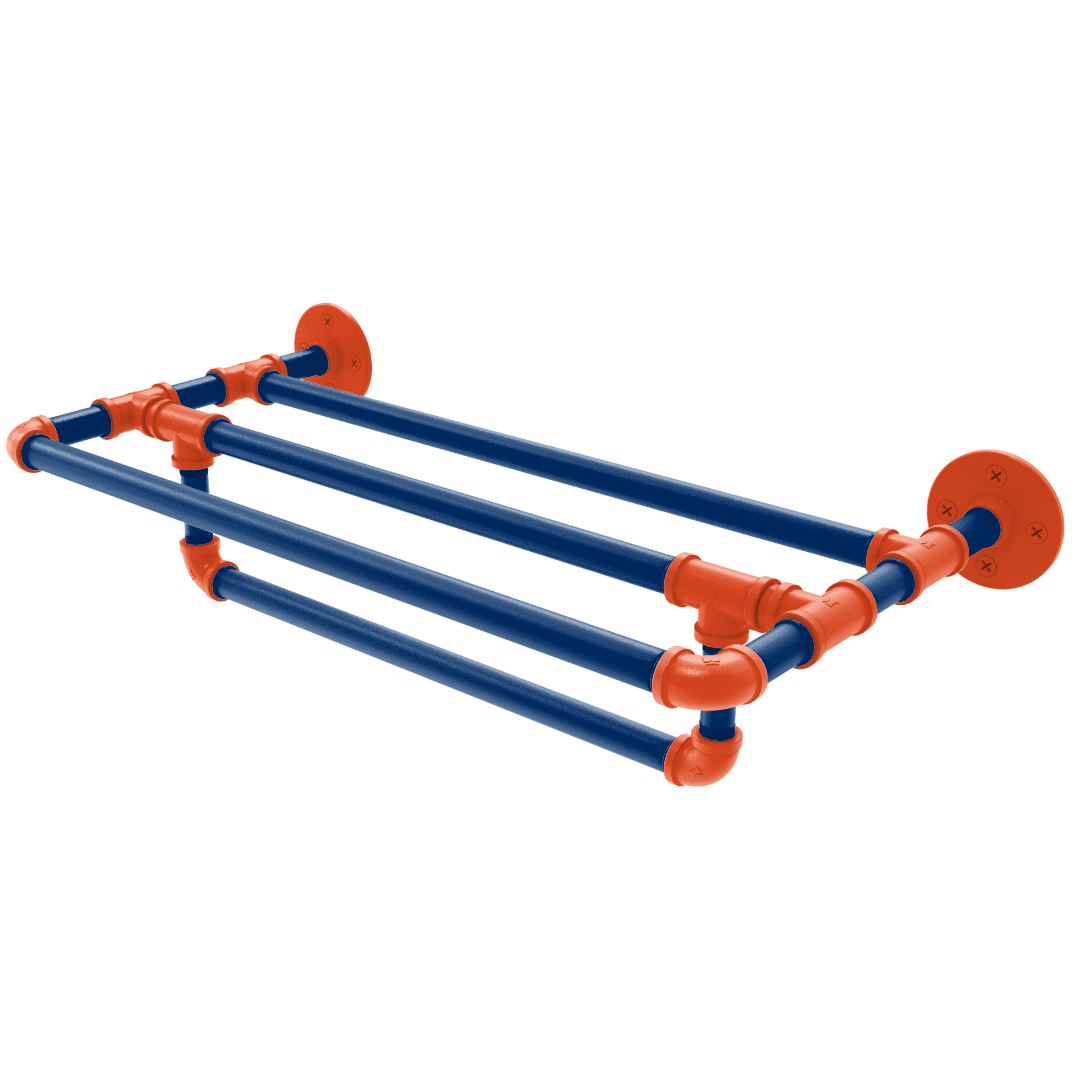 Collegiate Collection Wall Mounted Towel Shelf with Towel Bar Charlottesville Orange and Blue Edition