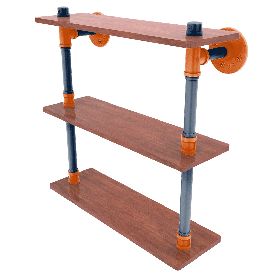 Collegiate Collection Wood Triple Shelf Plainsmen Blue and Orange Edition