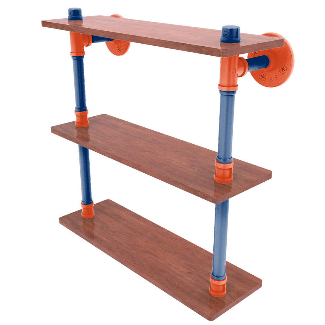 Collegiate Collection Wood Triple Shelf Charlottesville Orange and Blue Edition
