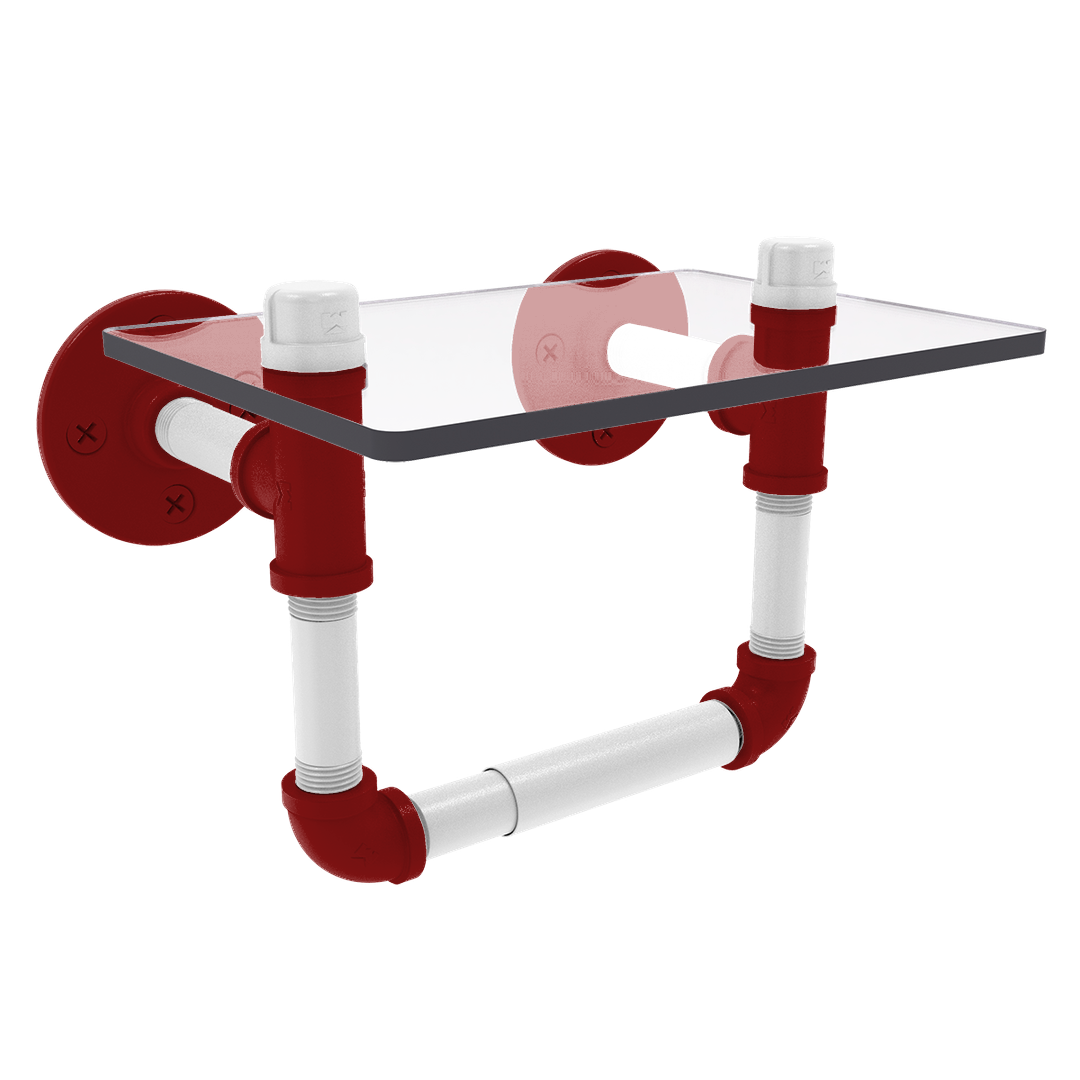 Collegiate Collection Toilet Tissue Holder with Glass Shelf Silicon Valley Red and White Edition