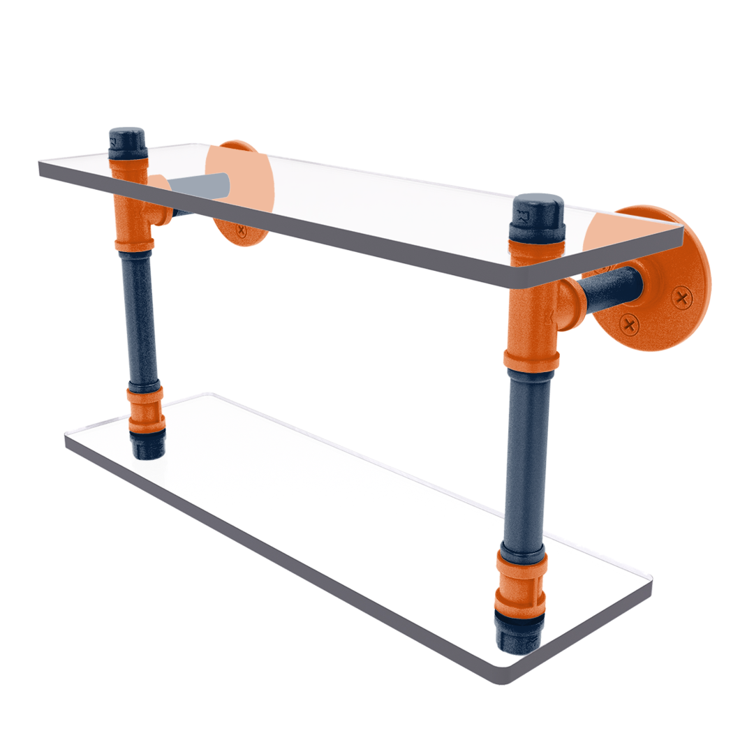 Collegiate Collection Double Glass Shelf Plainsmen Blue and Orange Edition