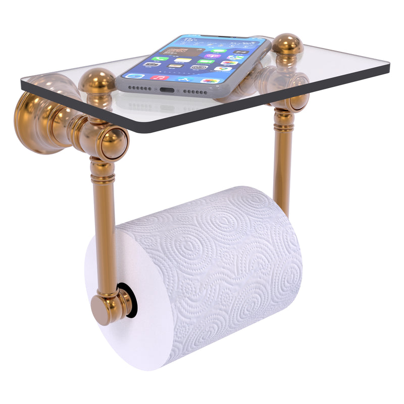 Carolina Two Post Toilet Paper Holder with Glass Shelf