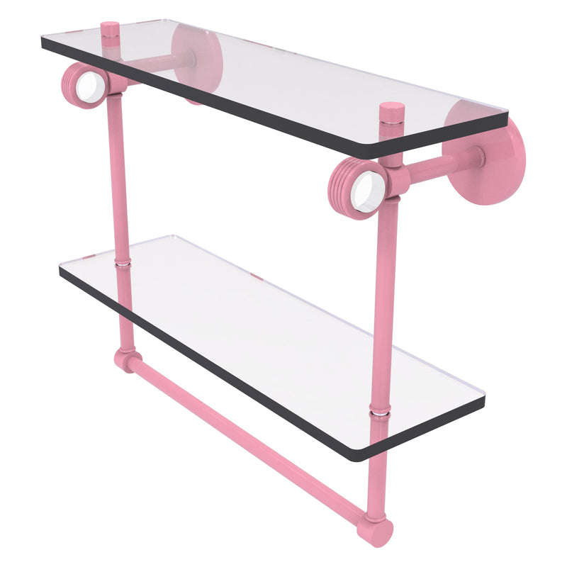 Clearview Collection Double Glass Vanity Shelf  with Integrated Towel Bar with Grooved Accents