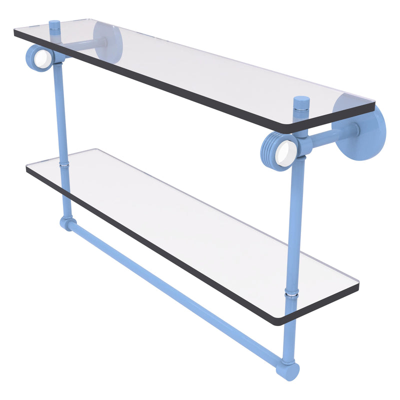 Clearview Collection Double Glass Vanity Shelf  with Integrated Towel Bar with Grooved Accents