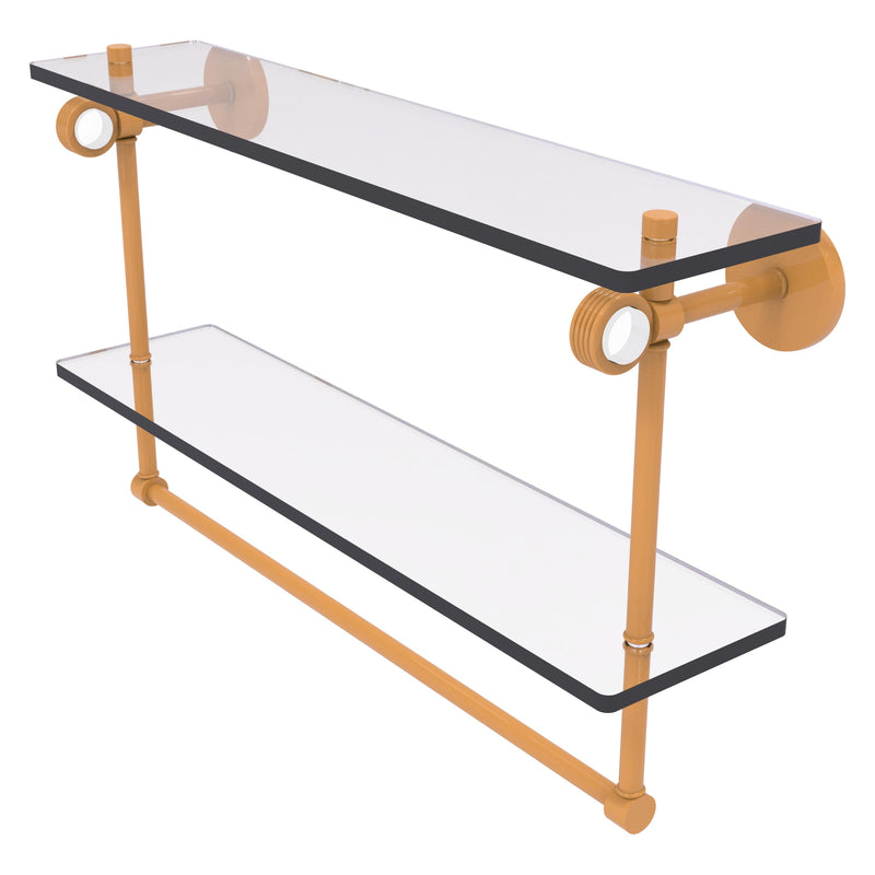 Clearview Collection Double Glass Vanity Shelf  with Integrated Towel Bar with Grooved Accents