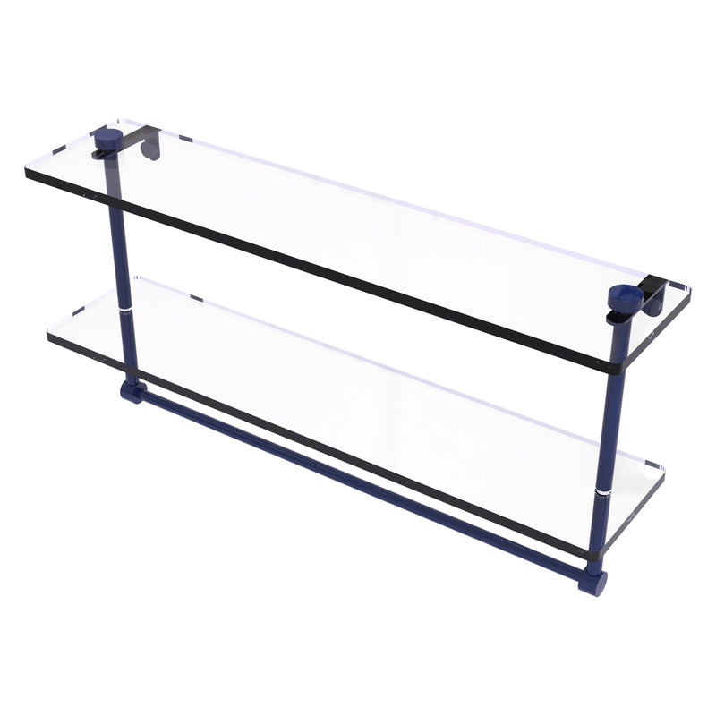 Two Tiered Glass Shelf with Integrated Towel Bar