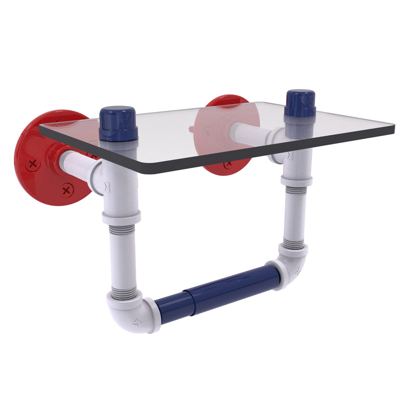 Patriotic Toilet Paper Holder with Glass Shelf and Industrial Flair