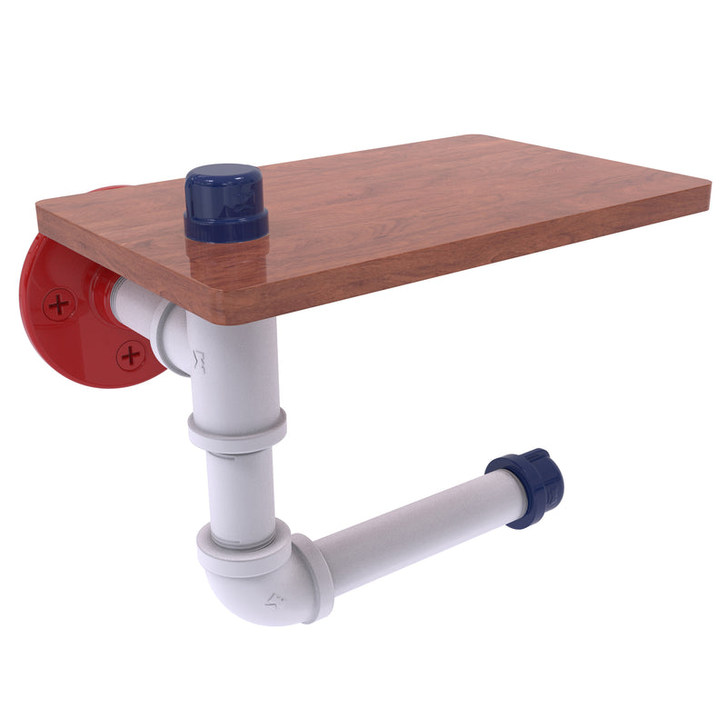 Industrial Pipe Toilet Paper Holder with Wood Shelf