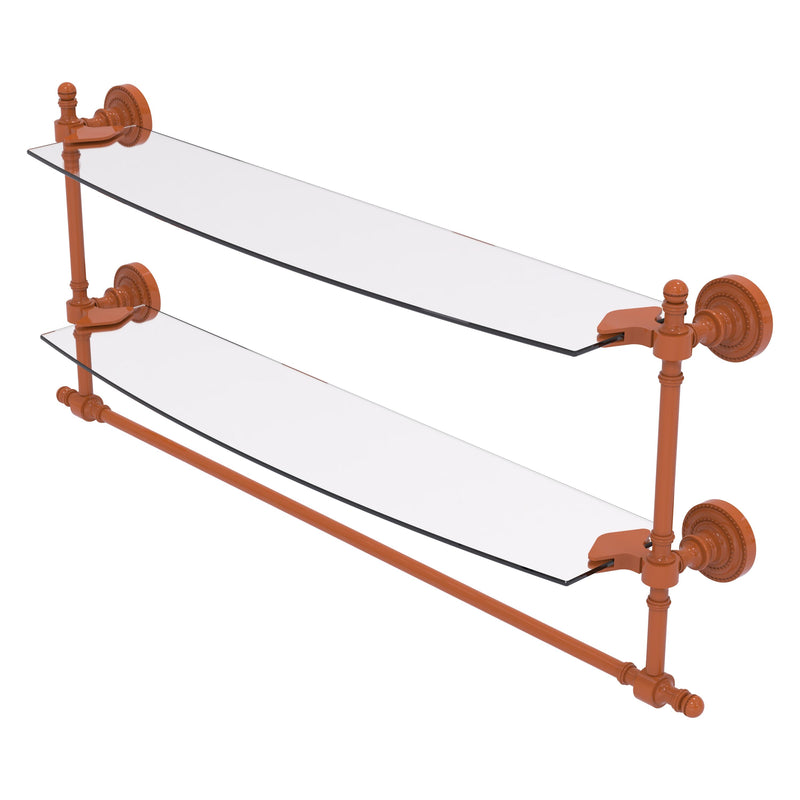 Retro Dot Collection Two Tiered Glass Shelf with Integrated Towel Bar