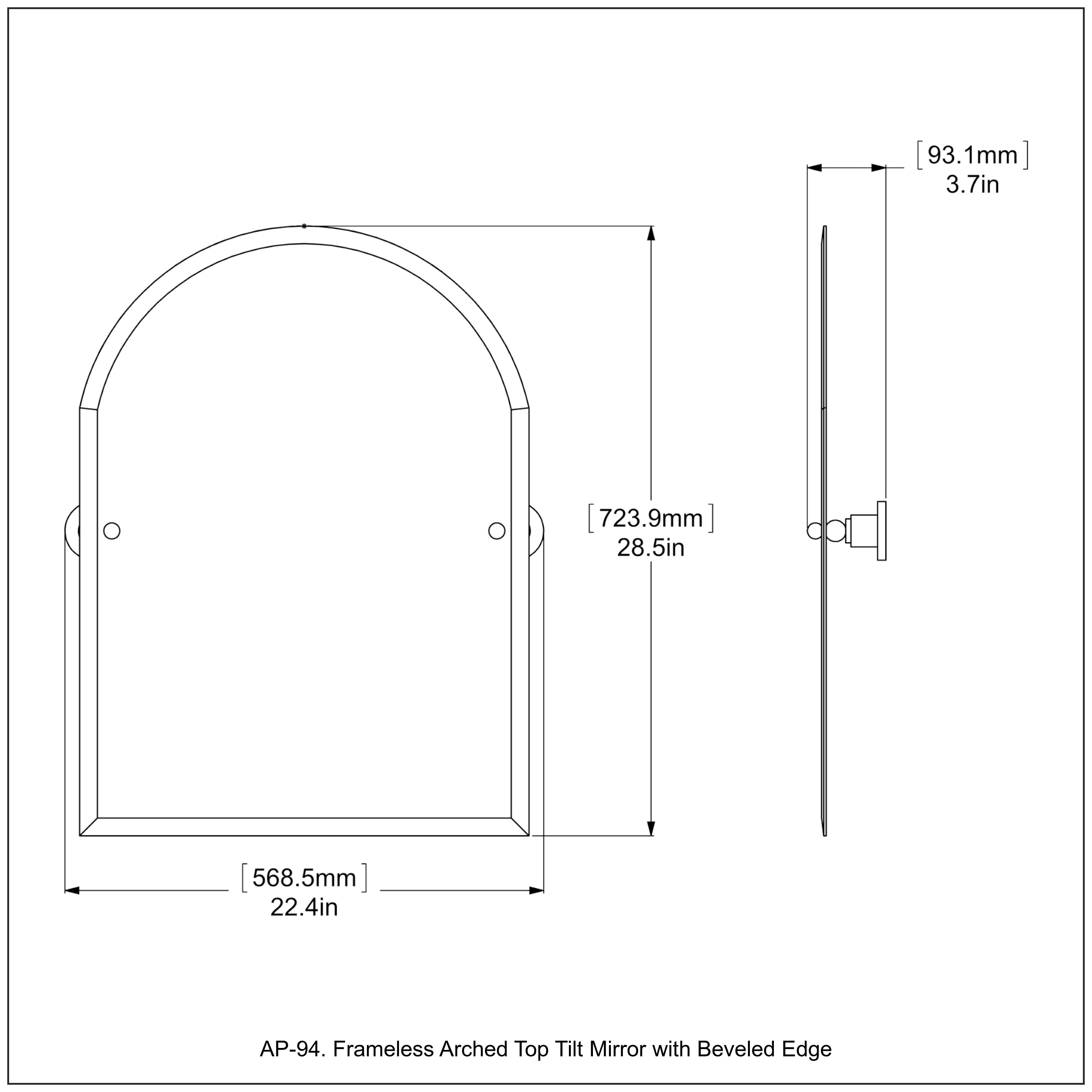 Frameless Arched Top Tilt Mirror with Beveled Edge