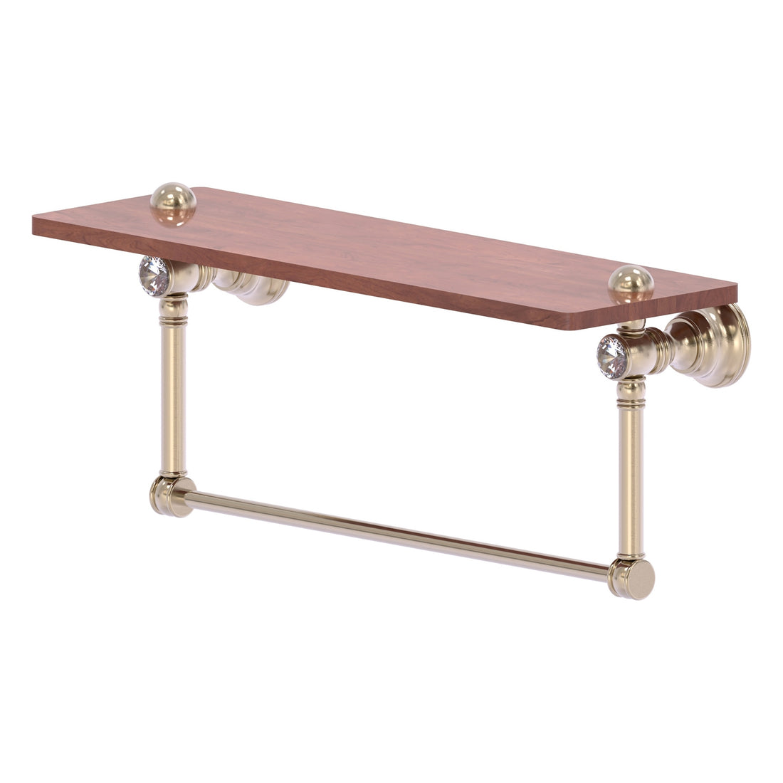 Brass and wood shelf with towel bar
