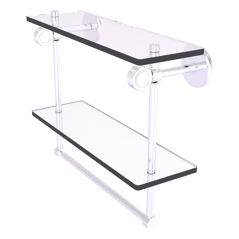 Clearview Collection Double Glass Vanity Shelf  with Integrated Towel Bar with Grooved Accents