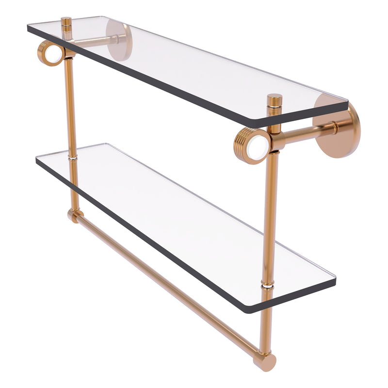 Clearview Collection Double Glass Vanity Shelf  with Integrated Towel Bar with Grooved Accents