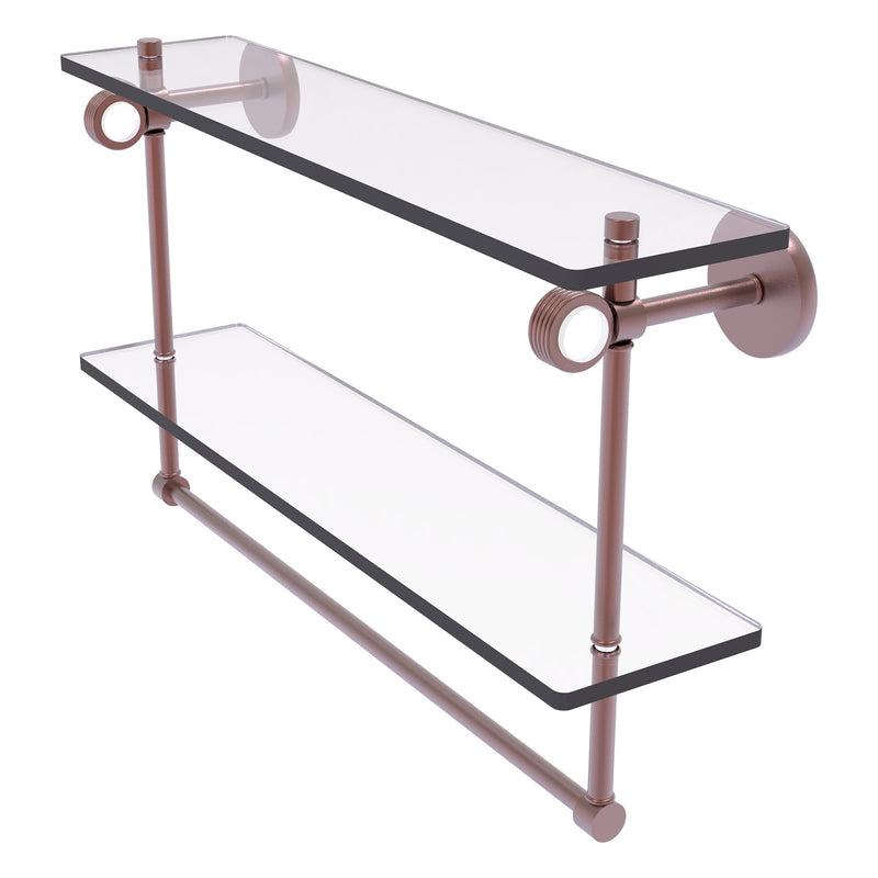 Clearview Collection Double Glass Vanity Shelf  with Integrated Towel Bar with Grooved Accents