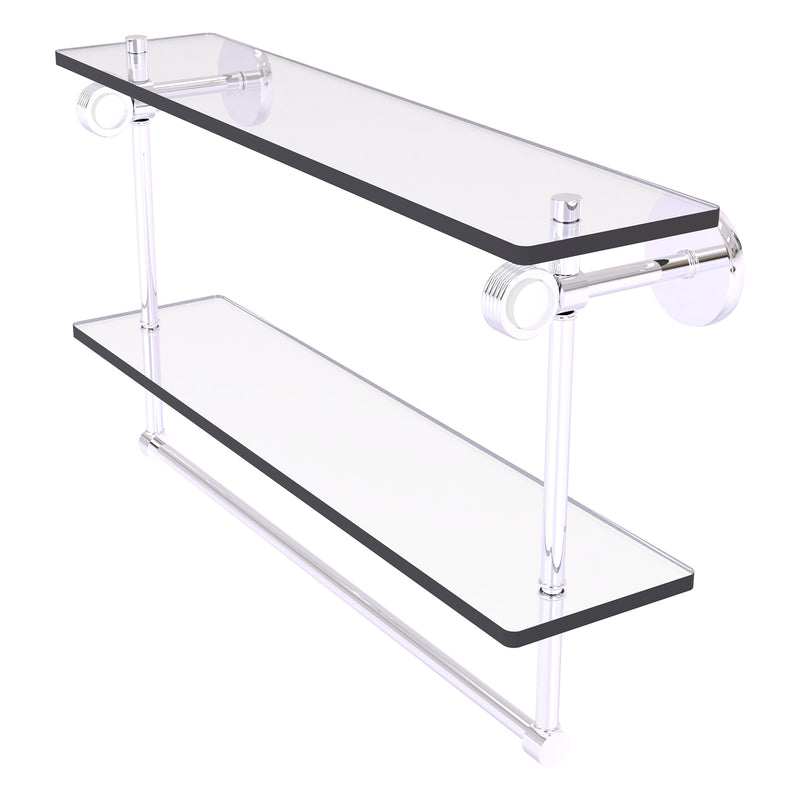 Clearview Collection Double Glass Vanity Shelf  with Integrated Towel Bar with Grooved Accents