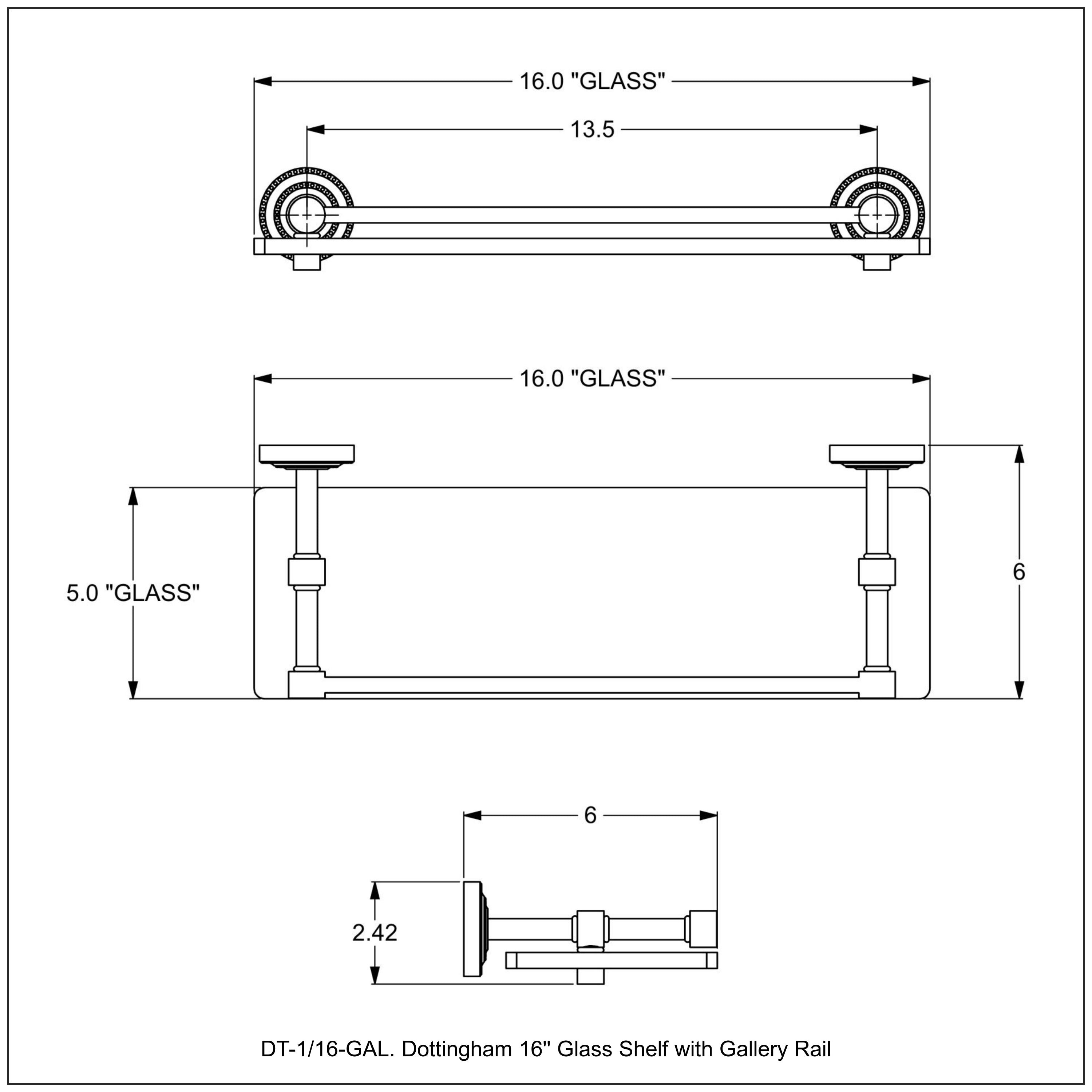 Dottingham Collection Single Glass Shelf with Gallery Rail