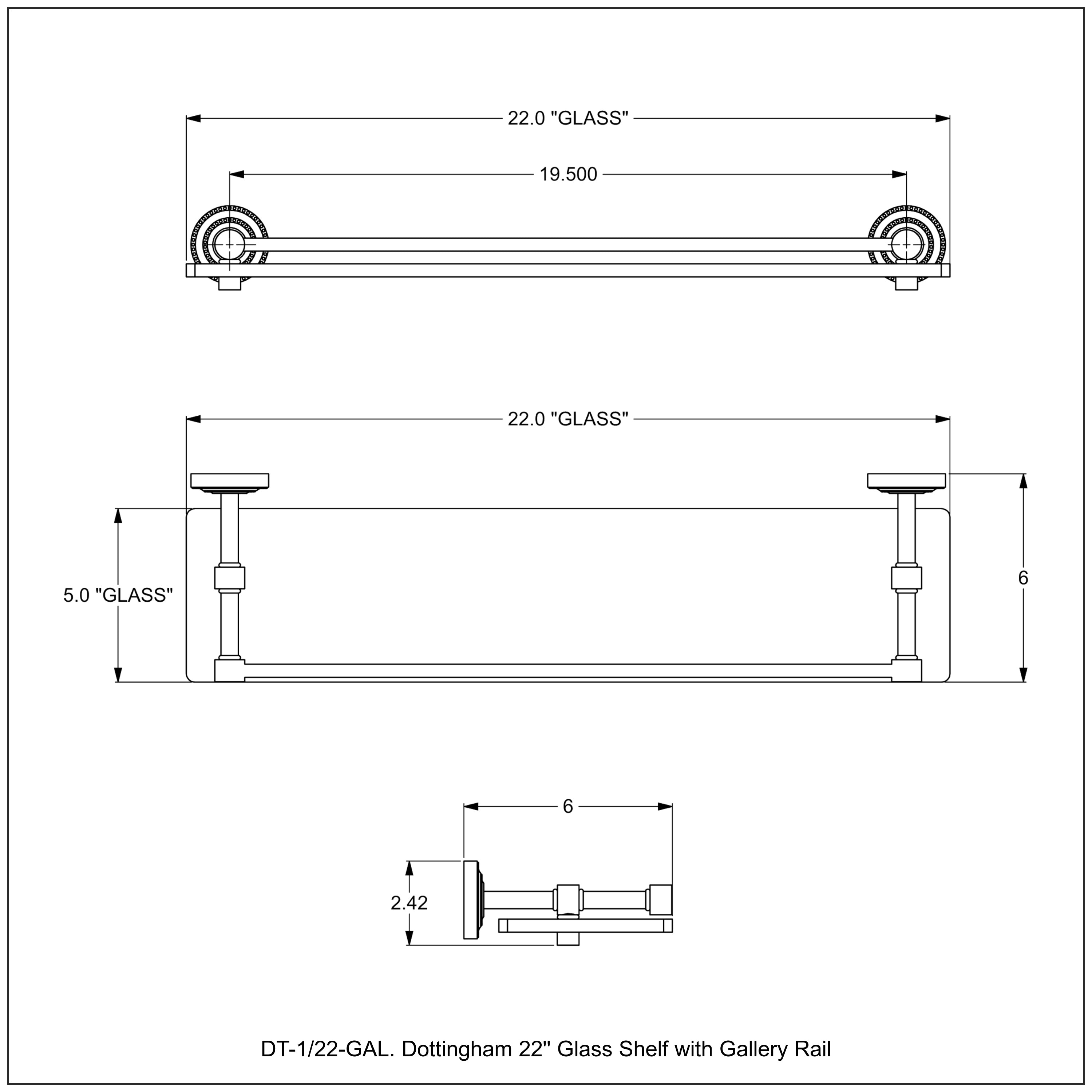 Dottingham Collection Single Glass Shelf with Gallery Rail