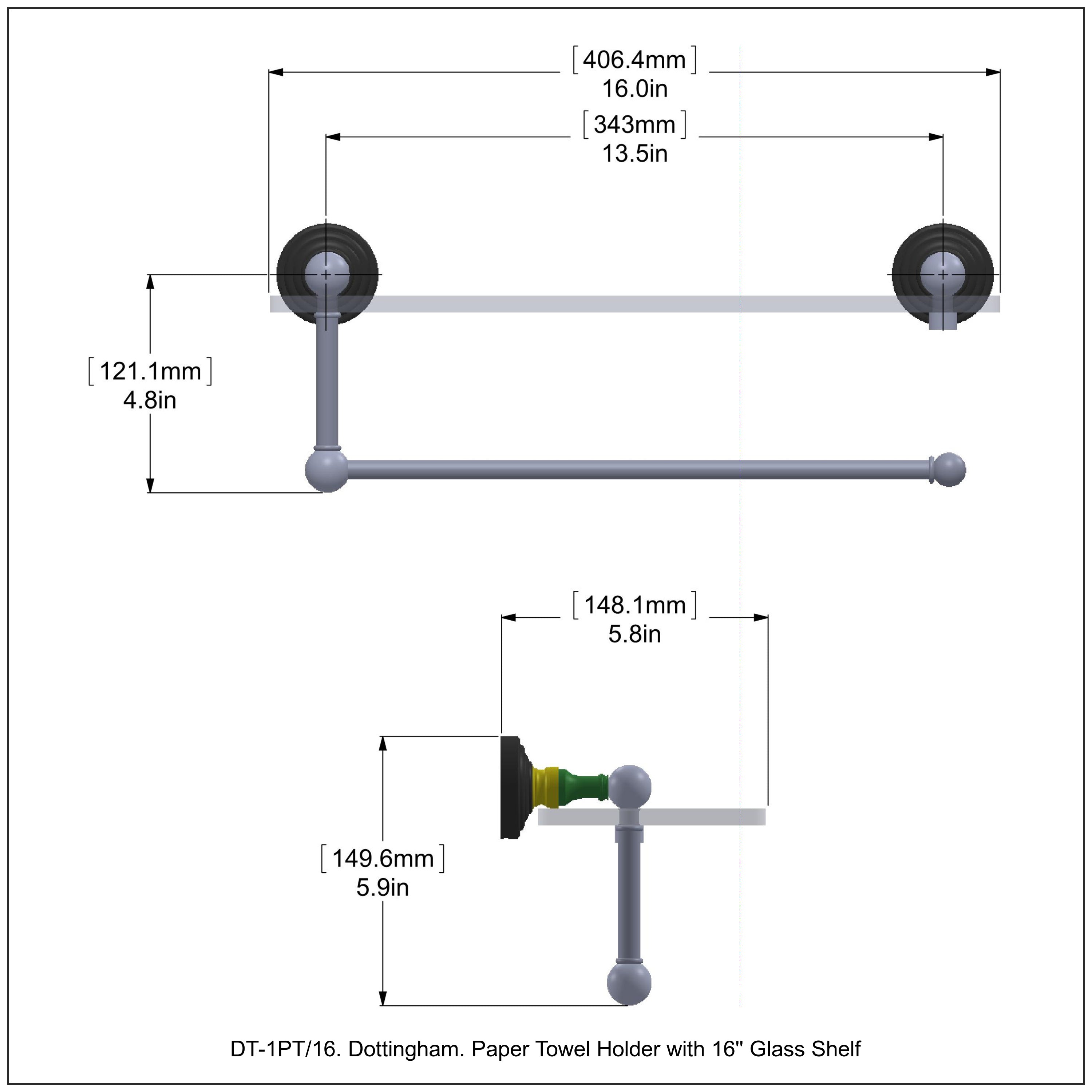 Dottingham Collection Paper Towel Holder with Glass Shelf