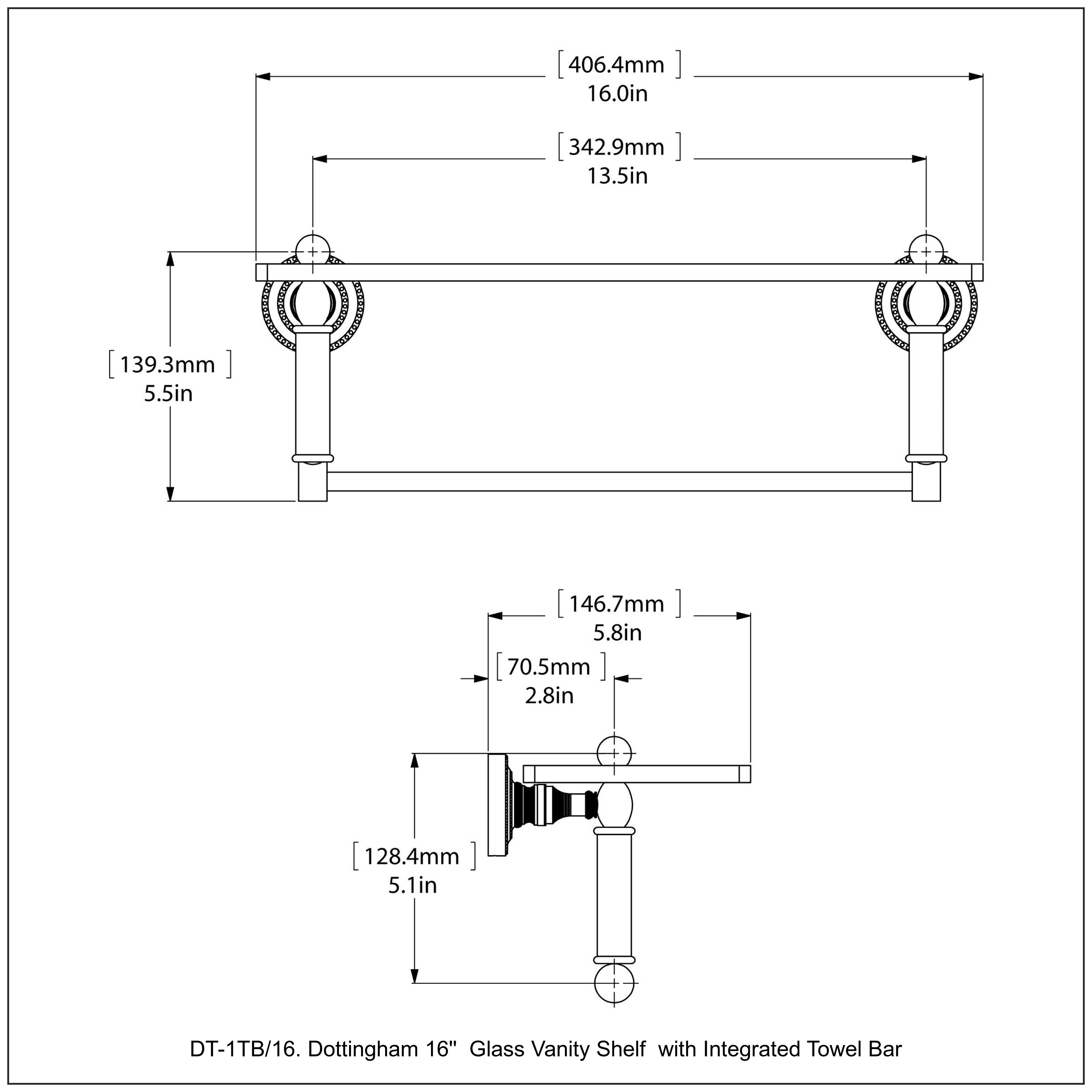 Dottingham Collection Glass Vanity Shelf with Integrated Towel Bar