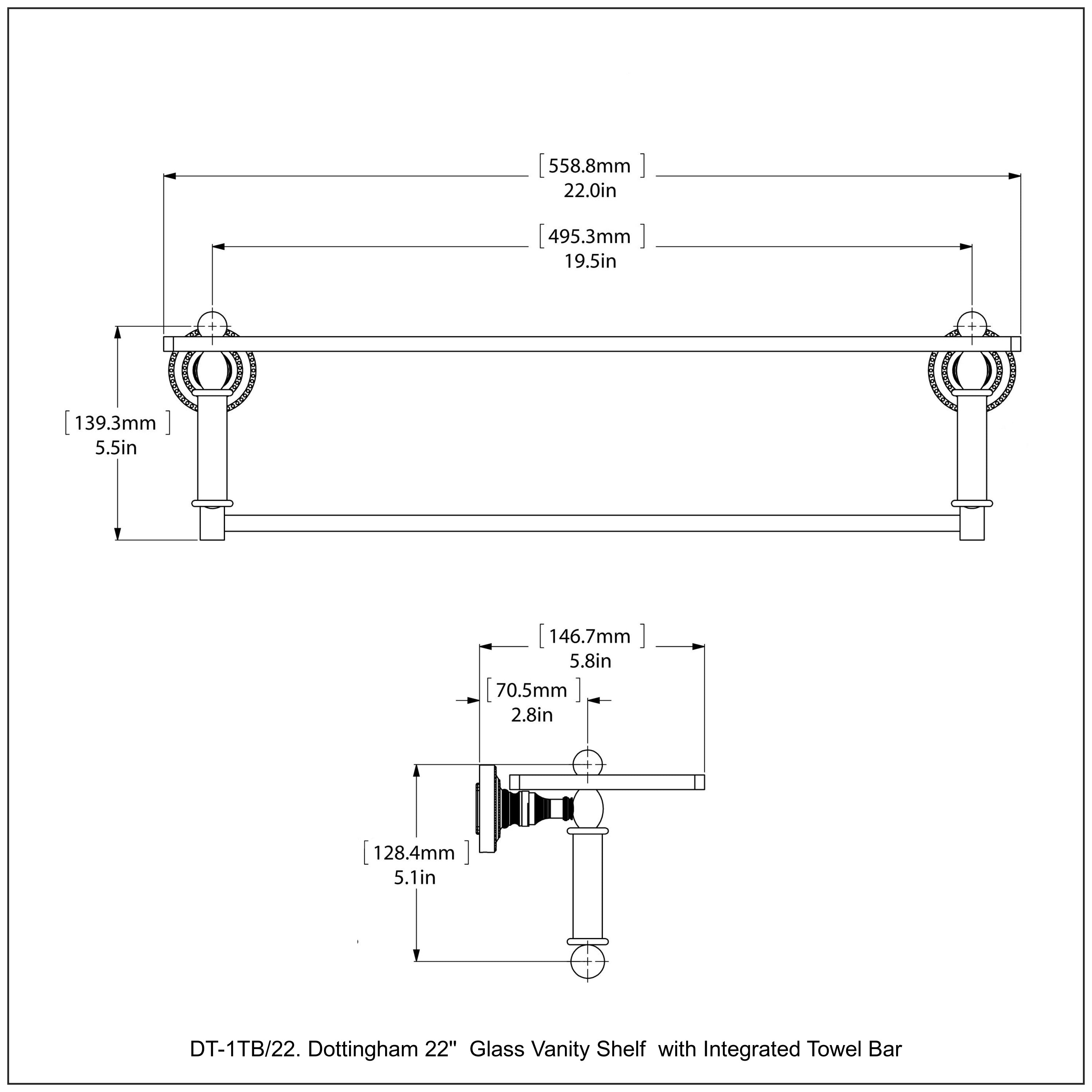 Dottingham Collection Glass Vanity Shelf with Integrated Towel Bar