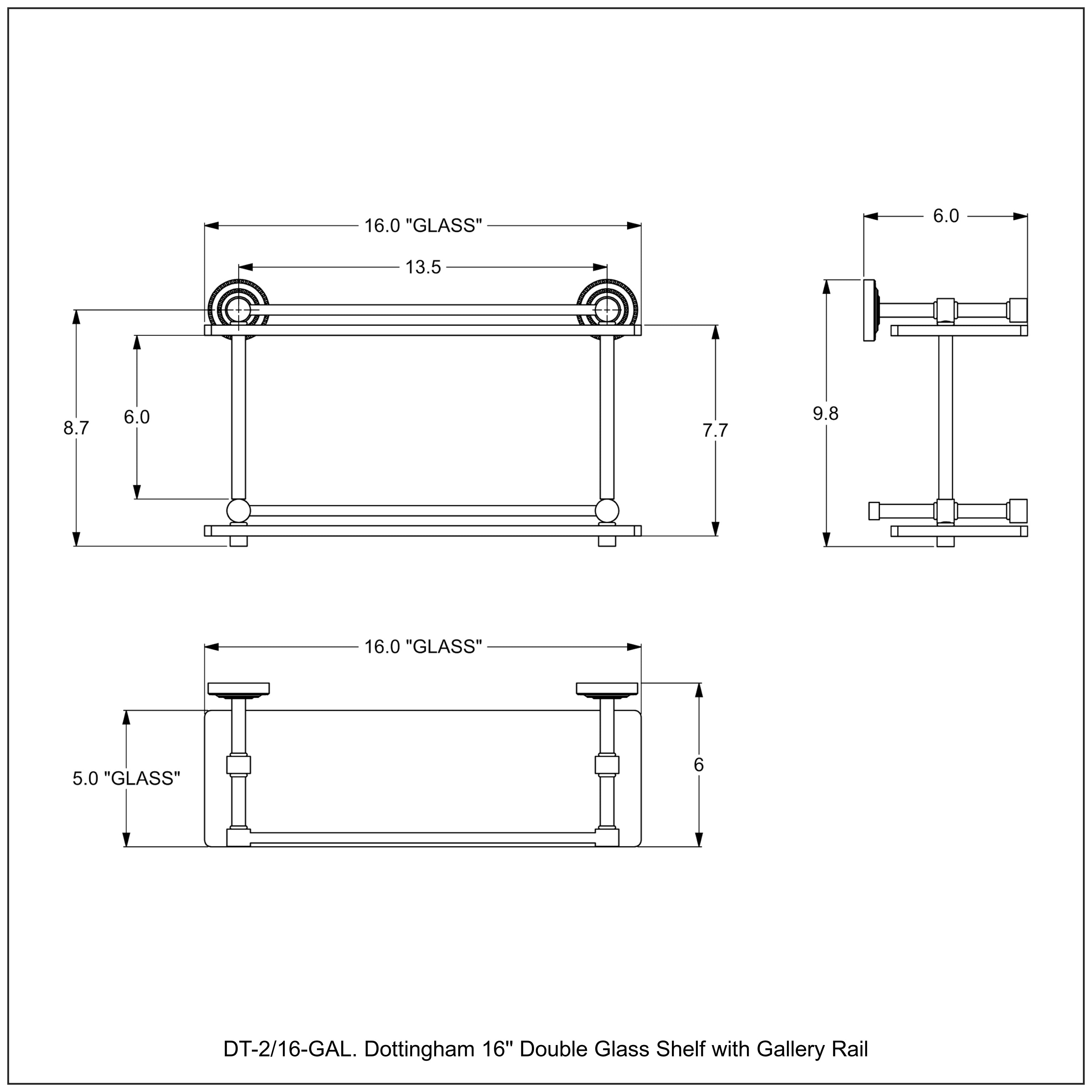 Dottingham Collection Double Glass Shelf with Gallery Rail