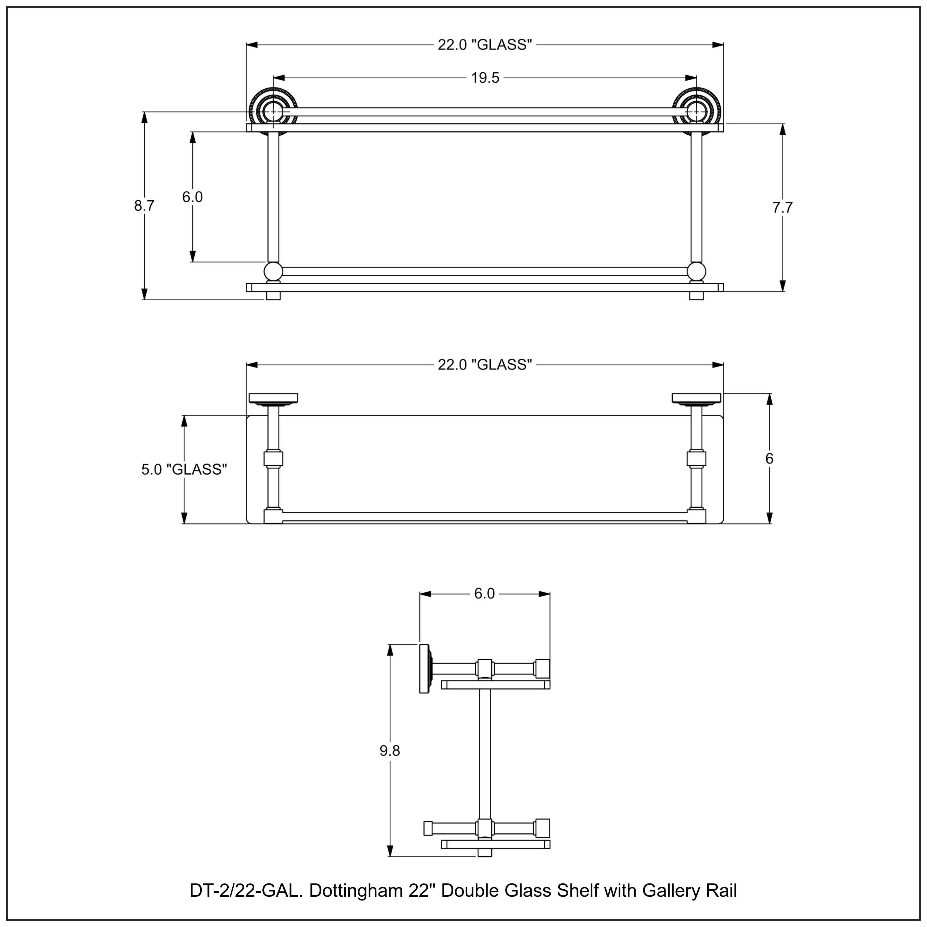 Dottingham Collection Double Glass Shelf with Gallery Rail