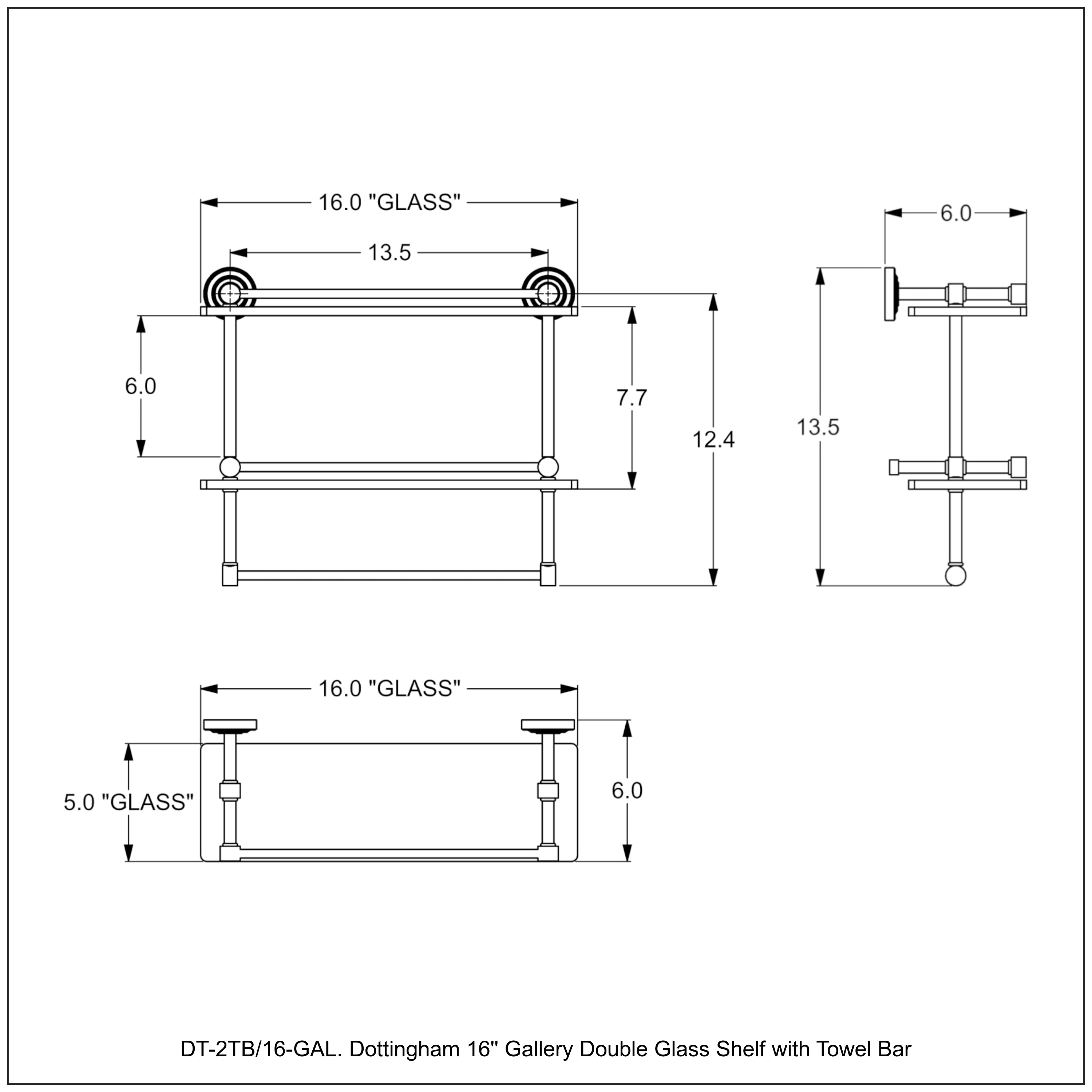 Dottingham Collection Gallery Rail Double Glass Shelf with Towel Bar