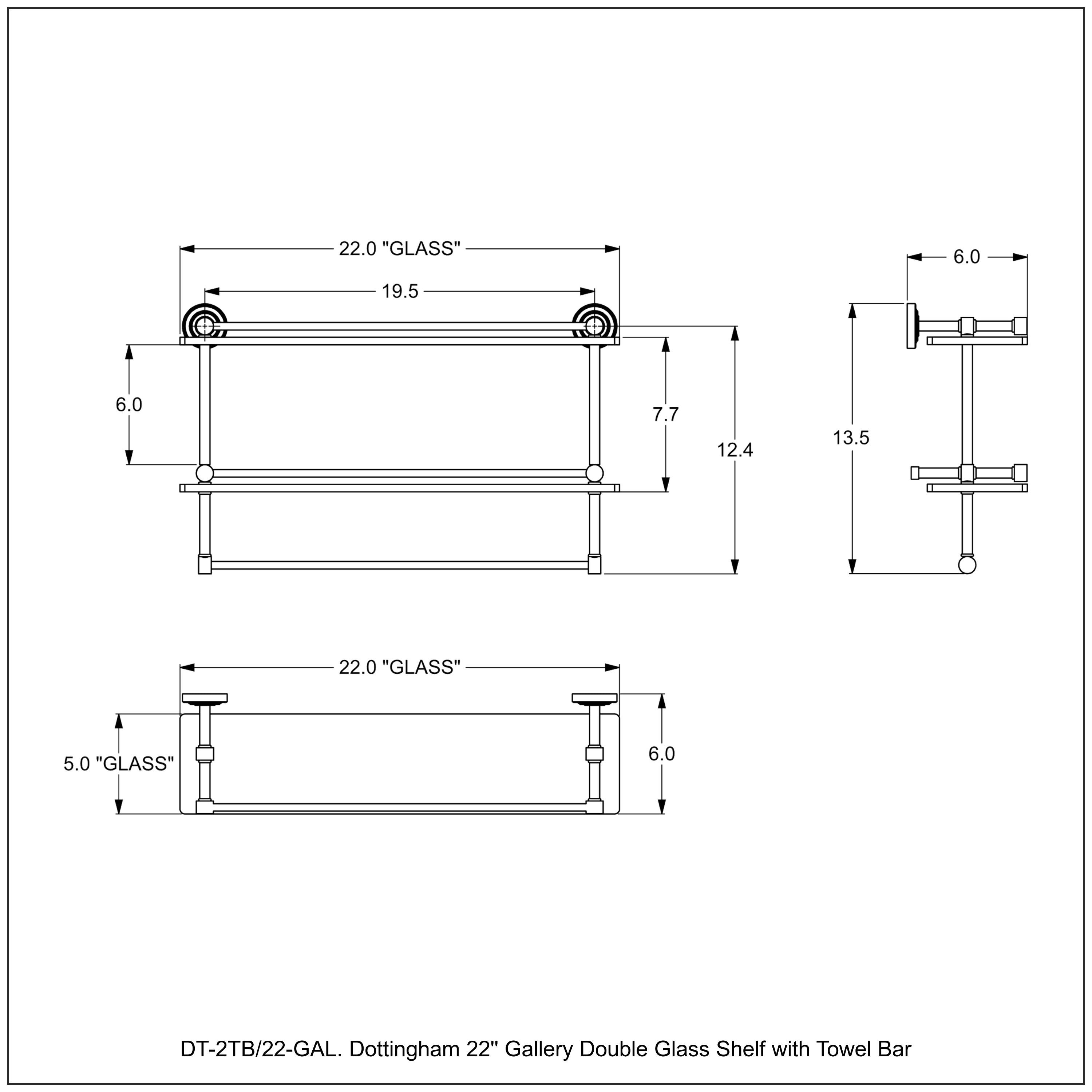 Dottingham Collection Gallery Rail Double Glass Shelf with Towel Bar